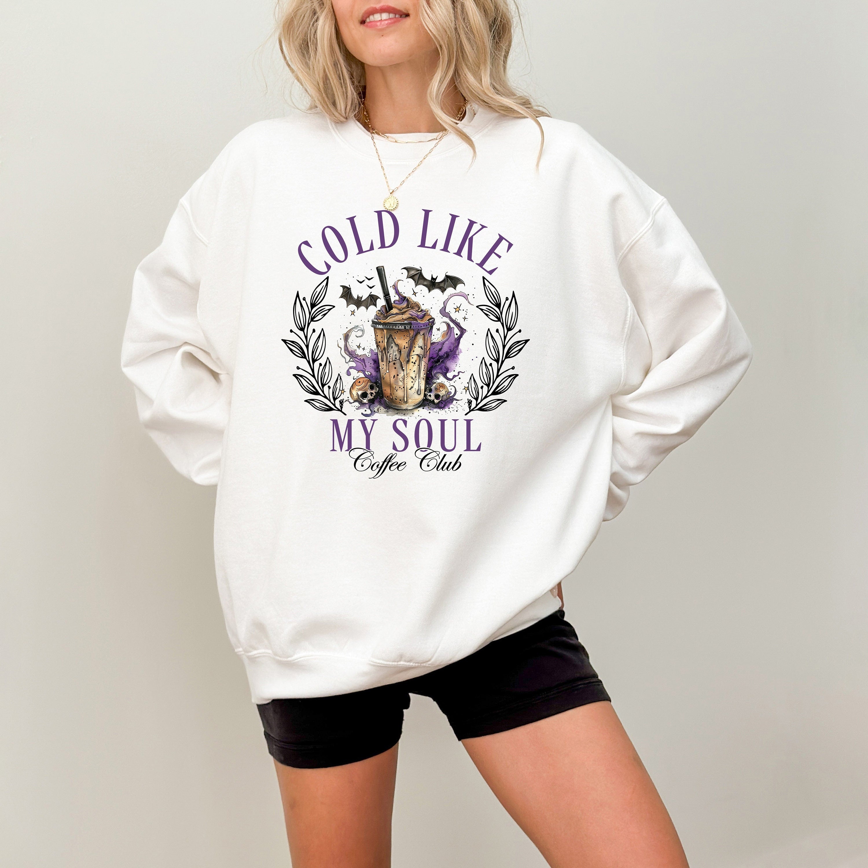 ColdLike My Soul Coffee Club Crew Neck Spooky Coffee With Black Bats