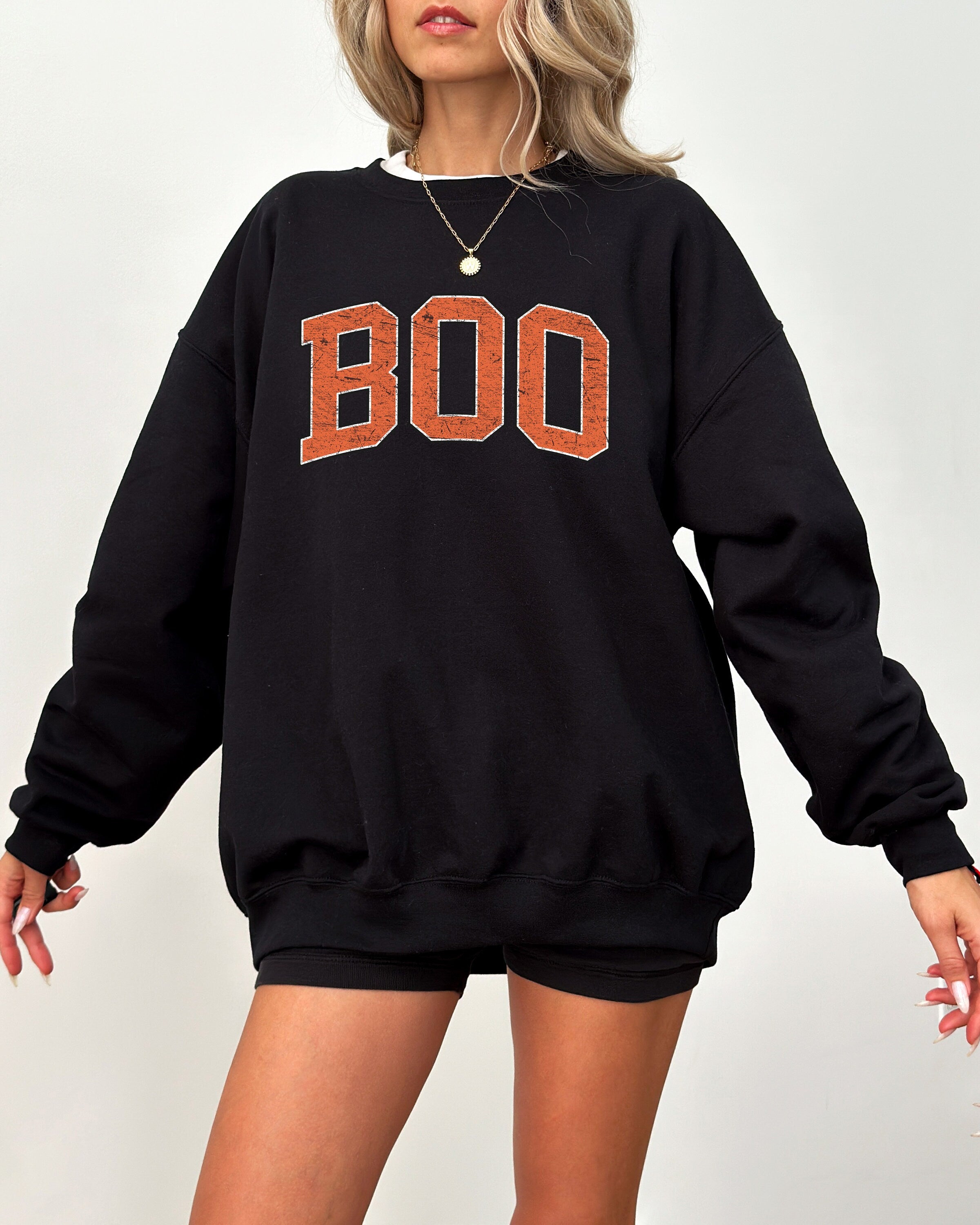 Retro Boo Varsity Letters Sweatshirt, Fall Design, Vintage Unisex Halloween Crew Neck, Autumn Sweater, Spooky Season Sweatshirt, 2024