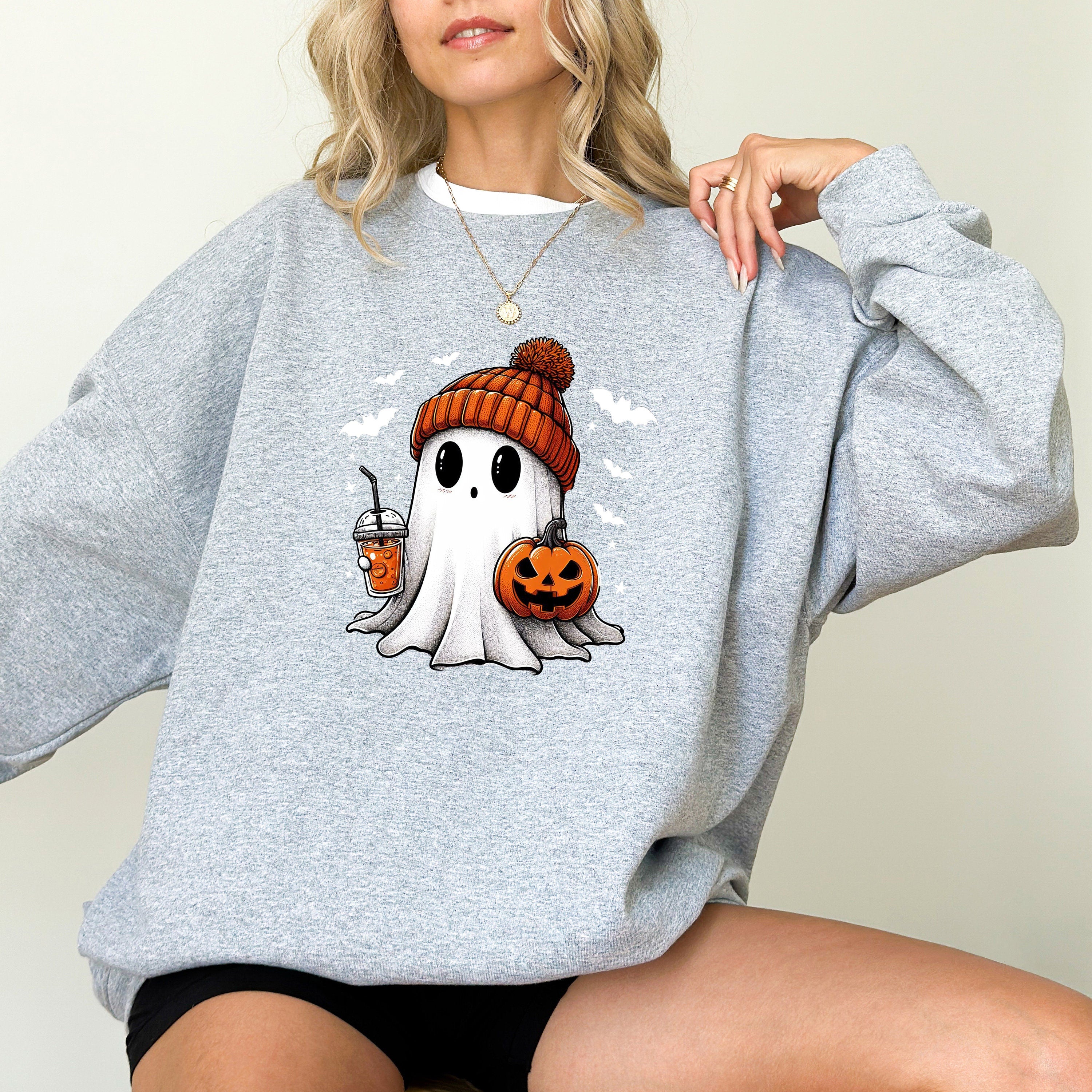 Cute Ghost Halloween Sweatshirt, Fall Design, Fall , Autumn Sweater, Iced Coffee Spooky Season Sweatshirt, Pumpkin 2024