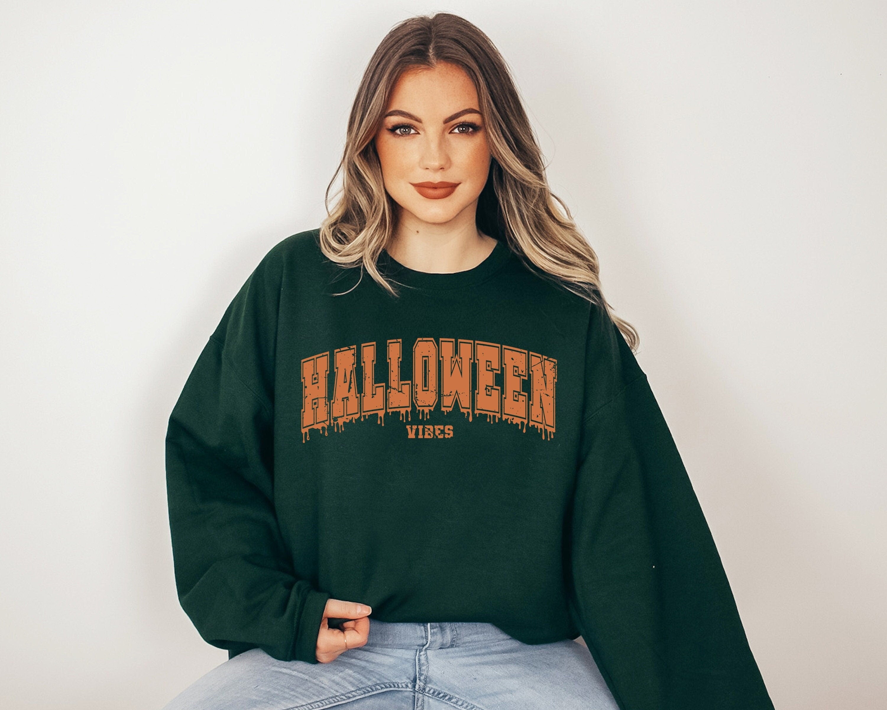 Halloween vibes letters dripping, Crewneck sweater, varsity letters