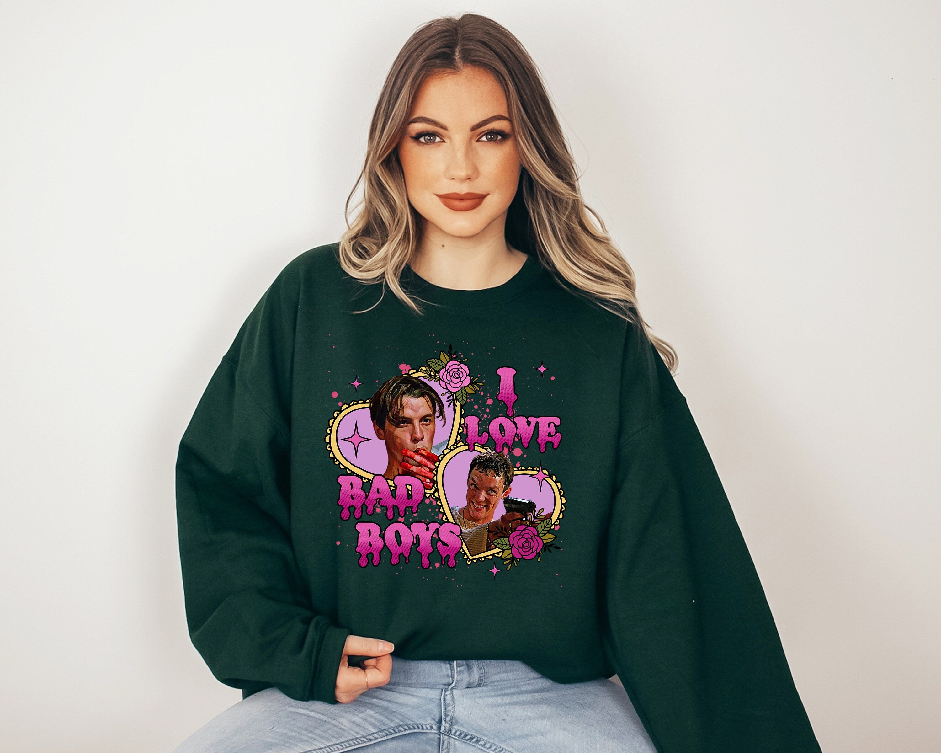 I Love Bad Boys Crewneck Sweatshirt Retro Fall Design Autumn Sweater, Spooky Season Sweatshirt, Pumpkin Crewneck 2024