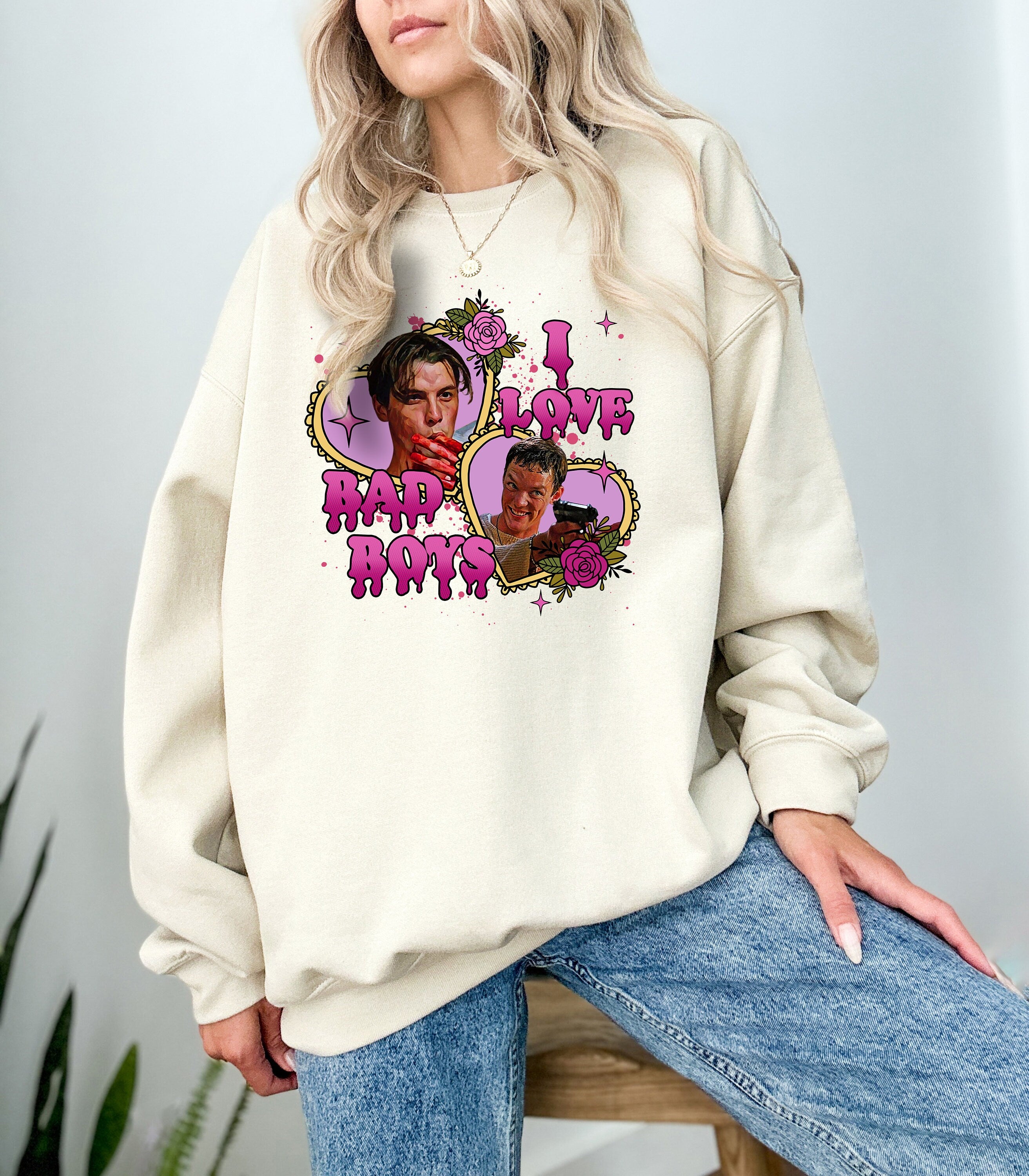 I Love Bad Boys Crewneck Sweatshirt Retro Fall Design Autumn Sweater, Spooky Season Sweatshirt, Pumpkin Crewneck 2024