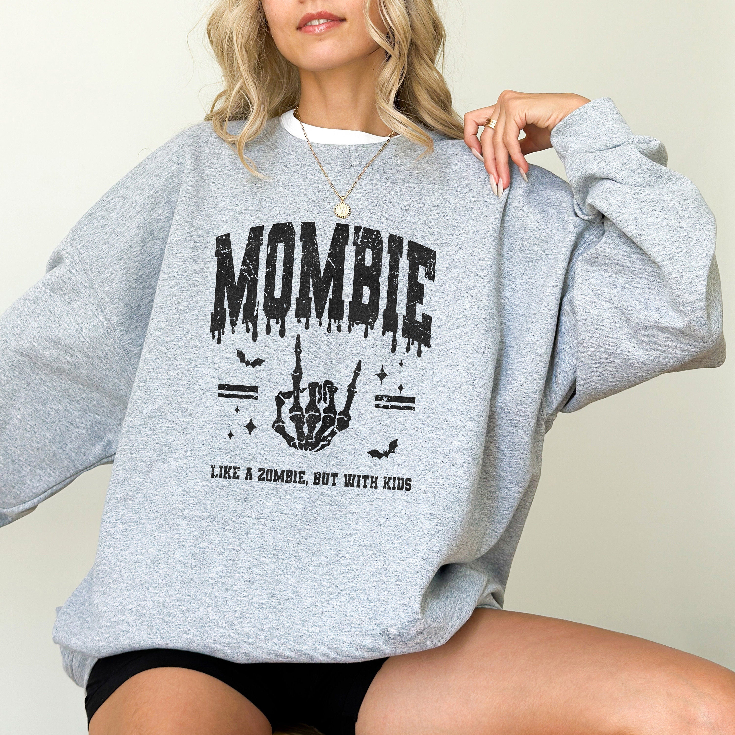 Mombie Like a Zombie But With Kids Sweatshirt Funny Halloween Shirt Retro Fall Design Autumn Sweater, Spooky Season Crew, Pumpkin Crewneck