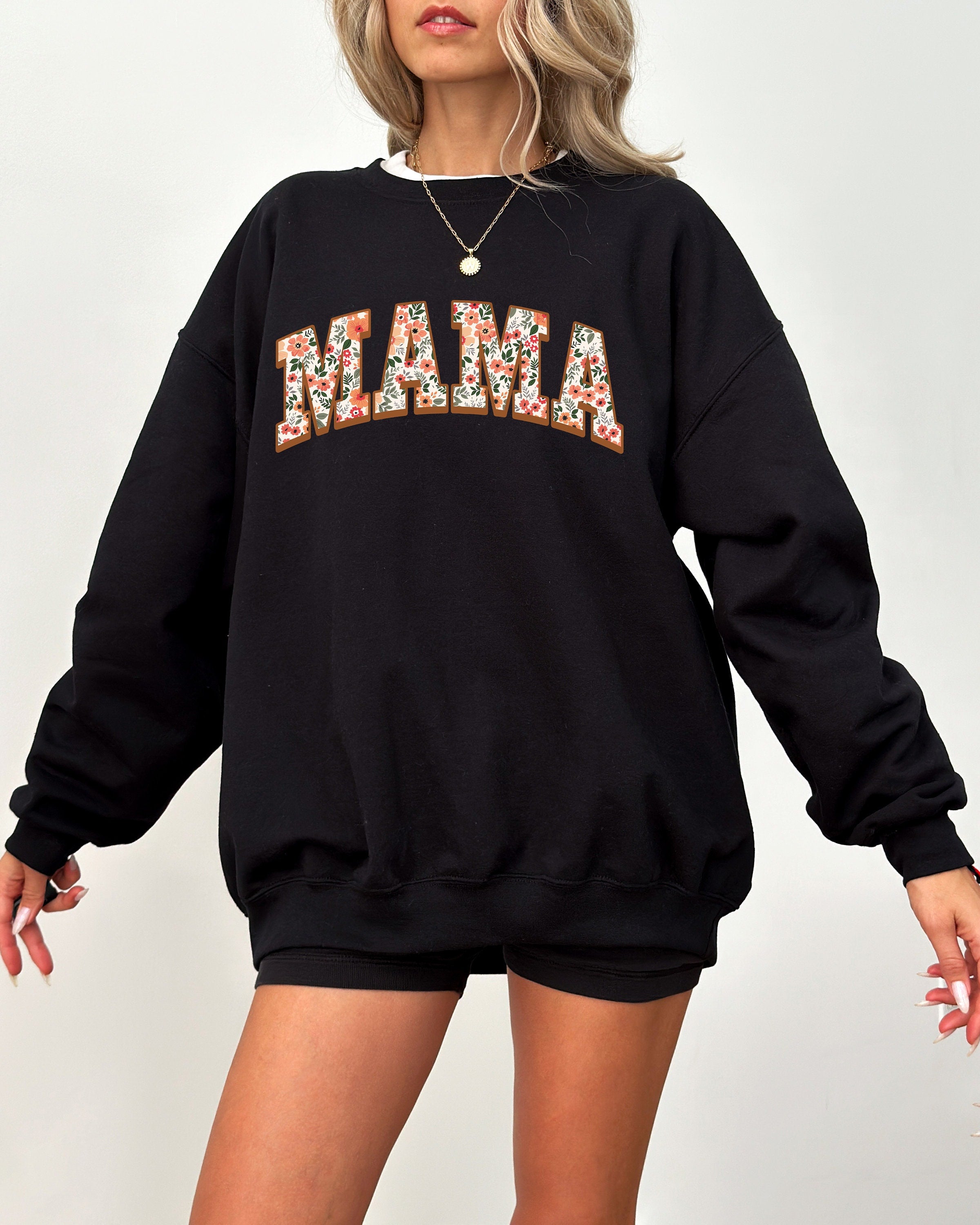 Retro Autumn Floral Mama Crewneck Sweatshirt, Fall Design, Autumn Mom Sweater, Foliage Sweatshirt, Pumpkin Crewneck, Halloween Momma