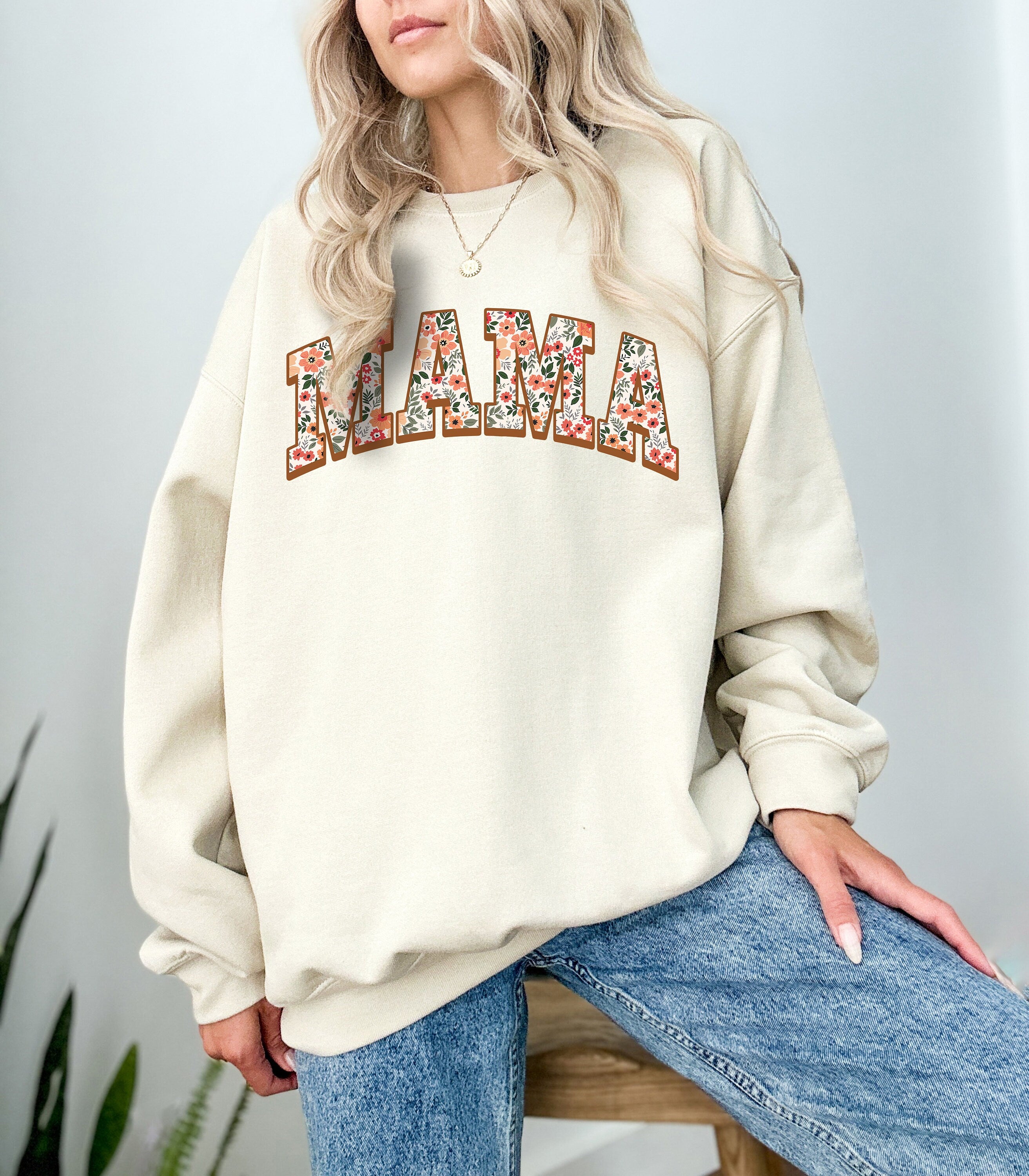 Retro Autumn Floral Mama Crewneck Sweatshirt, Fall Design, Autumn Mom Sweater, Foliage Sweatshirt, Pumpkin Crewneck, Halloween Momma