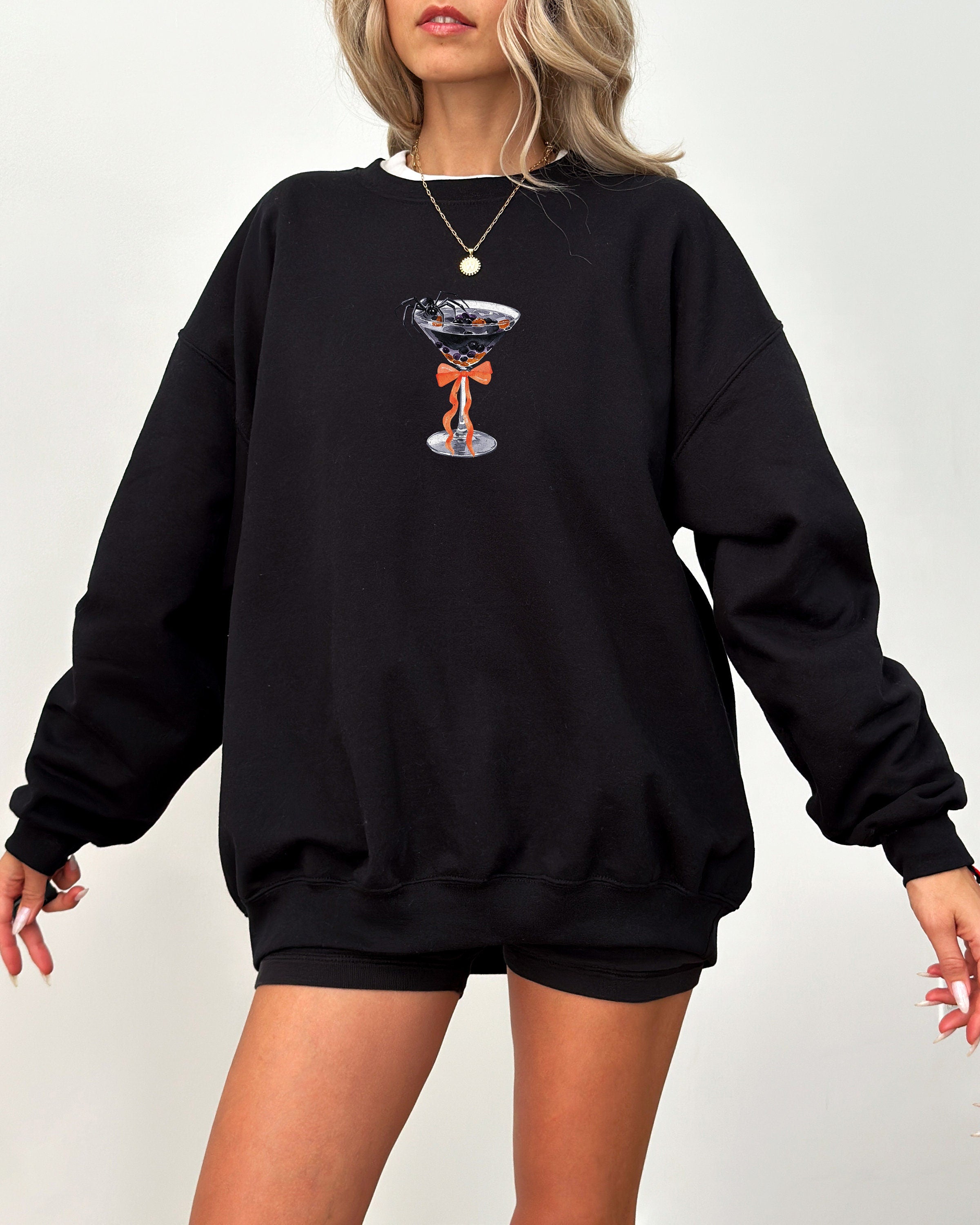 Spooky Spider Martini Halloween Crewneck Sweatshirt, Fall Design, Autumn Sweater, Spooky Season Crew, Pumpkin T, Halloween Cocktail 2024