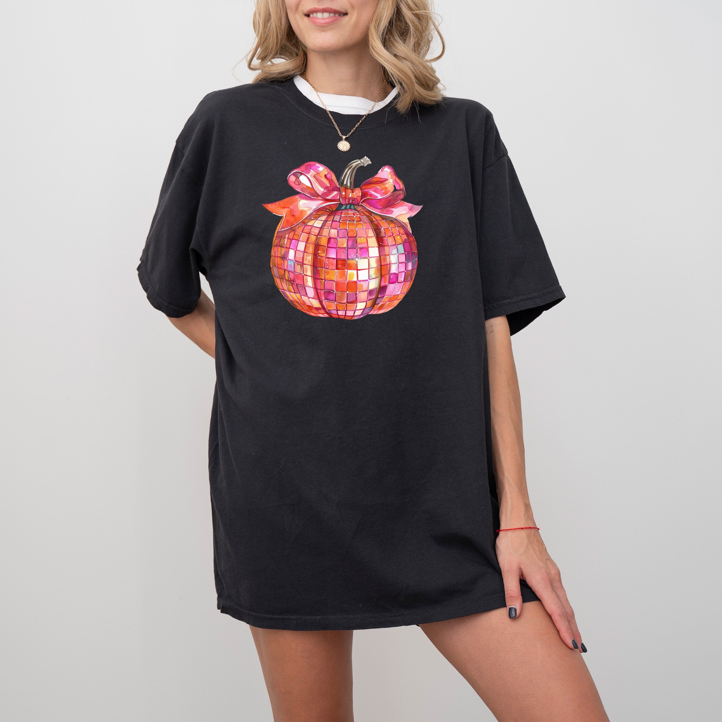 Pink and Orange Disco Ball Pumpkin Comfort Colors T Shirt, Halloween T, Cute Halloween Shirt, Autumn T, Fall Pumpkin Shirt, Crewneck