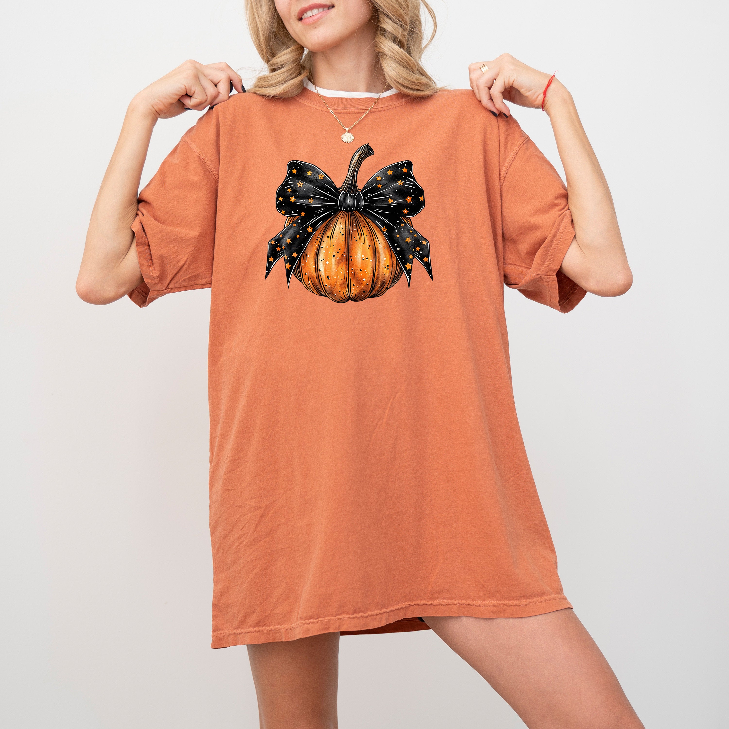 Retro Pumpkin With Black Bow Comfort Colors T Shirt, Halloween T shirt, Cute Halloween Shirt, Autumn Tee, Fall Pumpkin Shirt, Crewneck