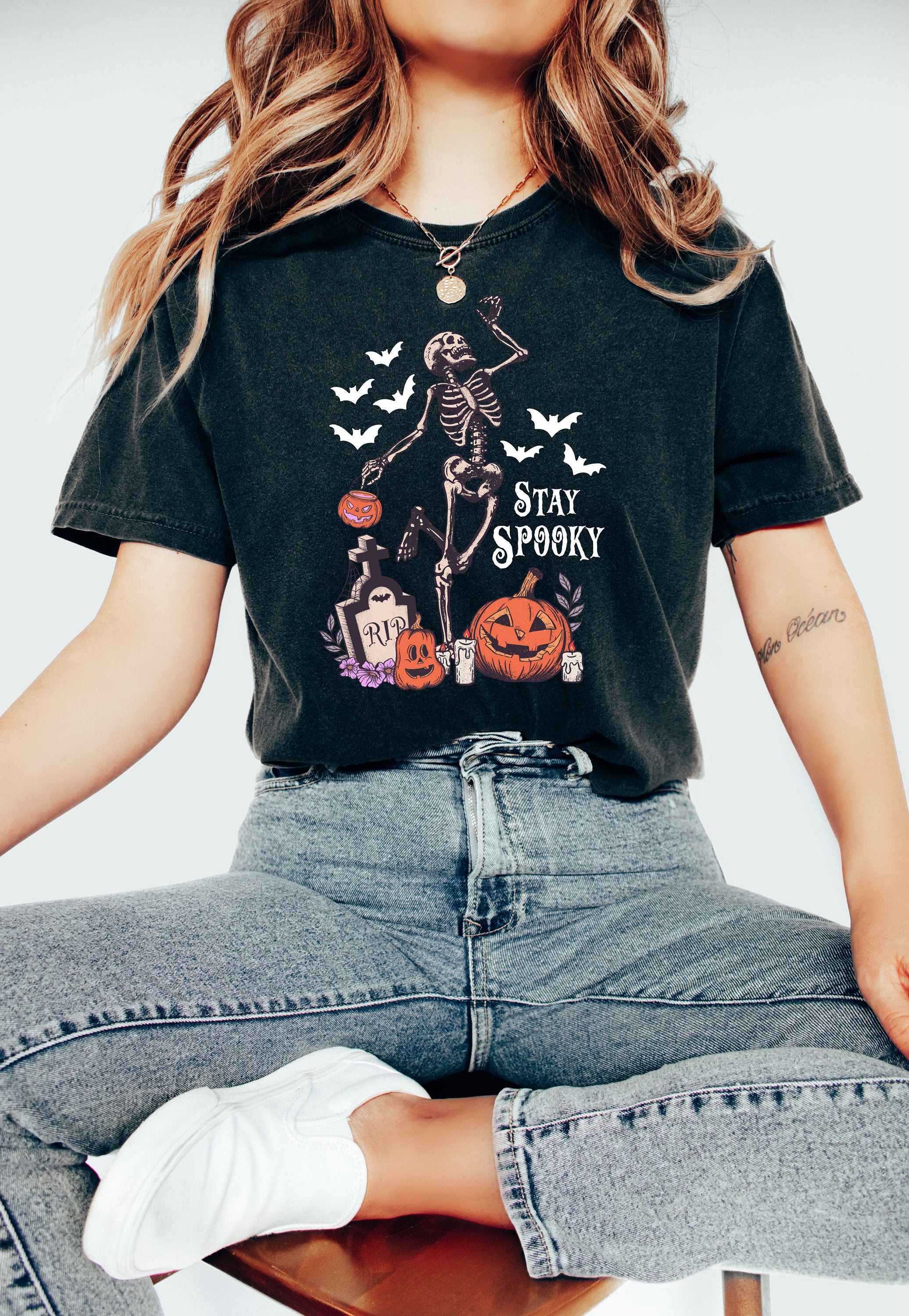 Retro Stay Spooky Comfort Colors T Shirt, Halloween T, Spooky Retro Trick or Treat Shirt Retro Skeleton Tee Fall Shirt Autumn T