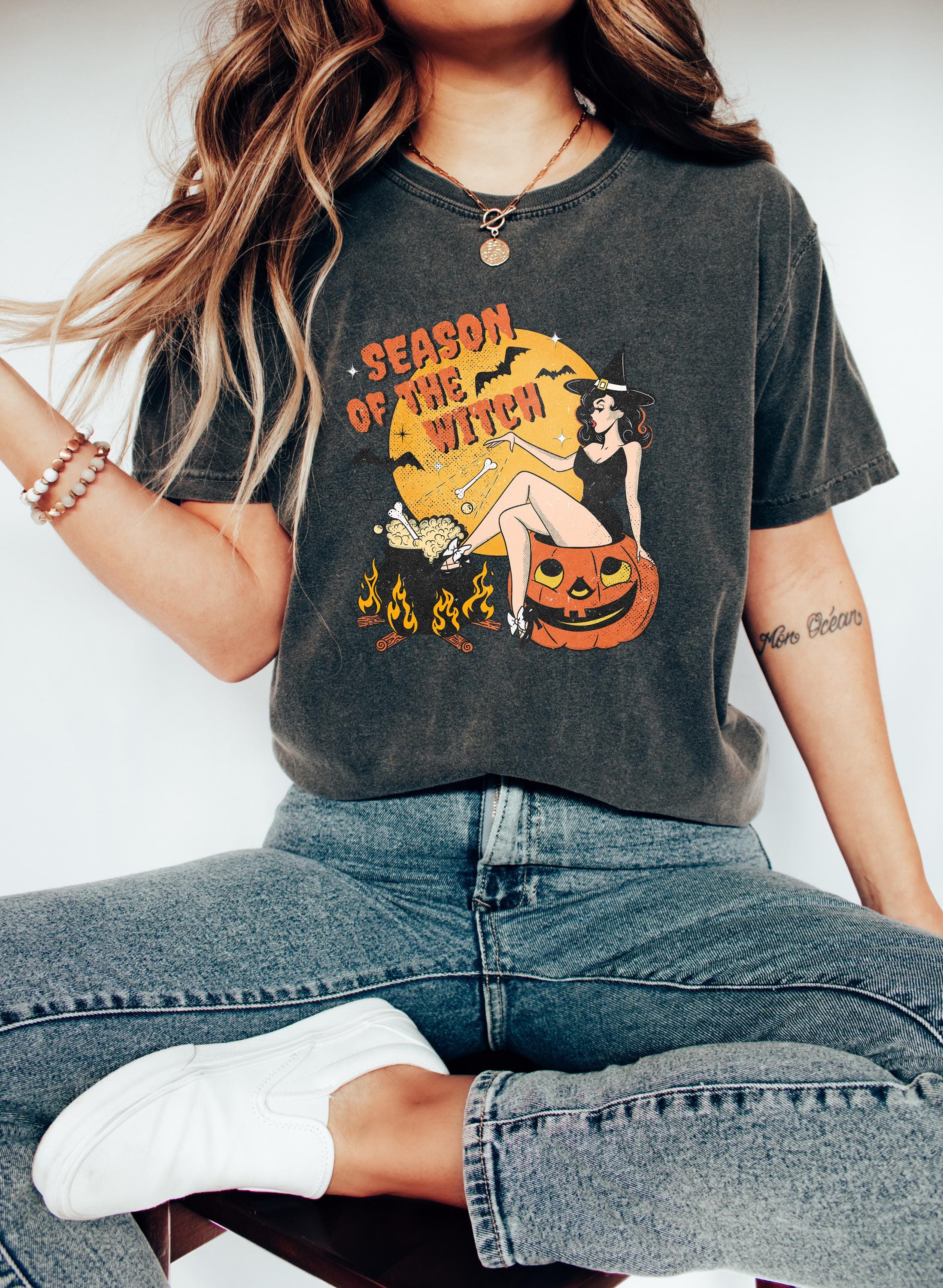 Season of the Witch Halloween Comfort Colors T Shirt, Witch With Cauldron T Shirt, Cute Witch Shirt, Pumpkin Autumn T, Fall Pumpkin Shirt