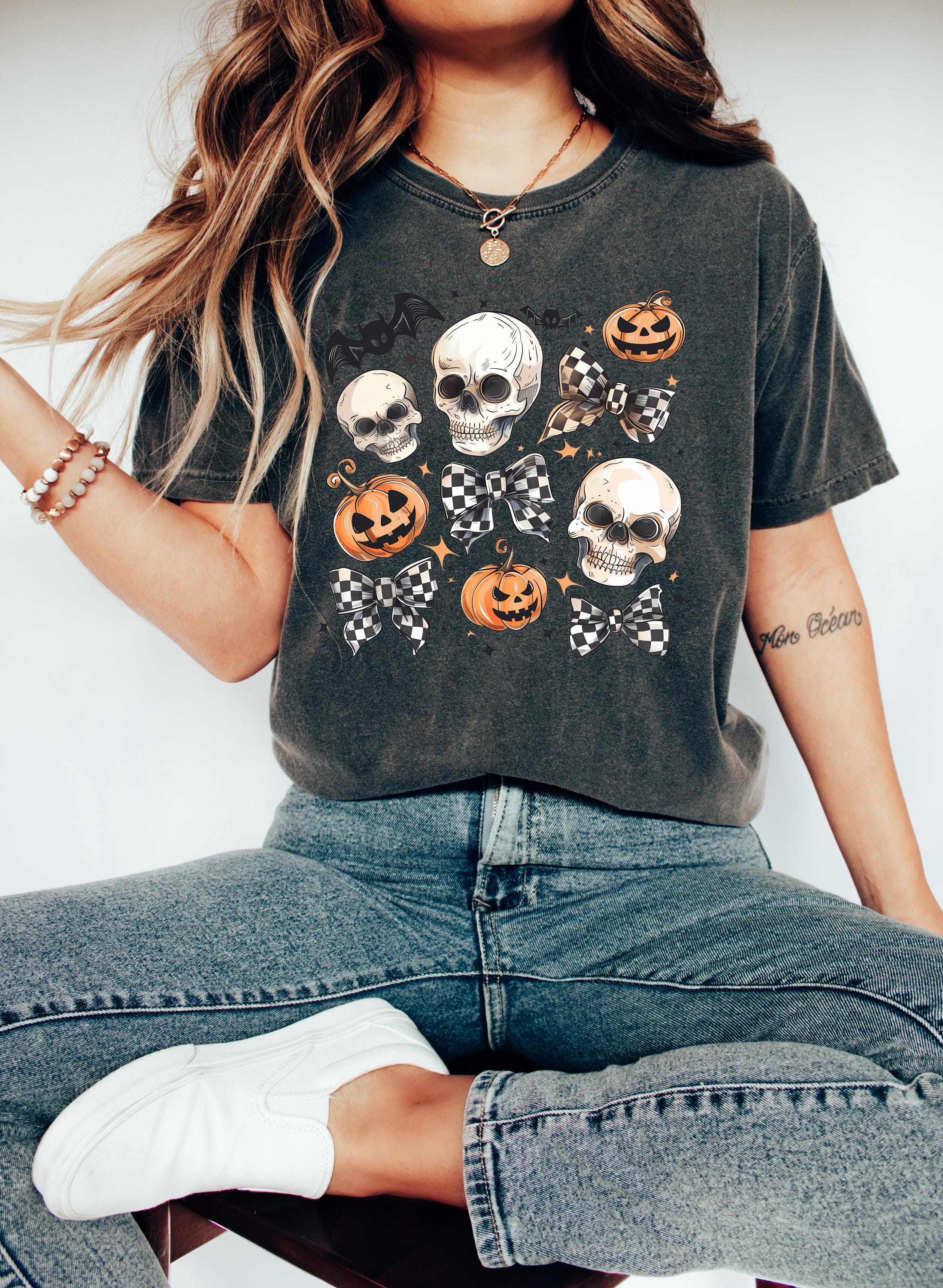 Comfort Colors T Shirt, Halloween Collage Tee, Skull, Jack O Lantern, Bats, Bows T, Retro Fall Shirt, Funny Autumn Shirt, Bookish T, Reading