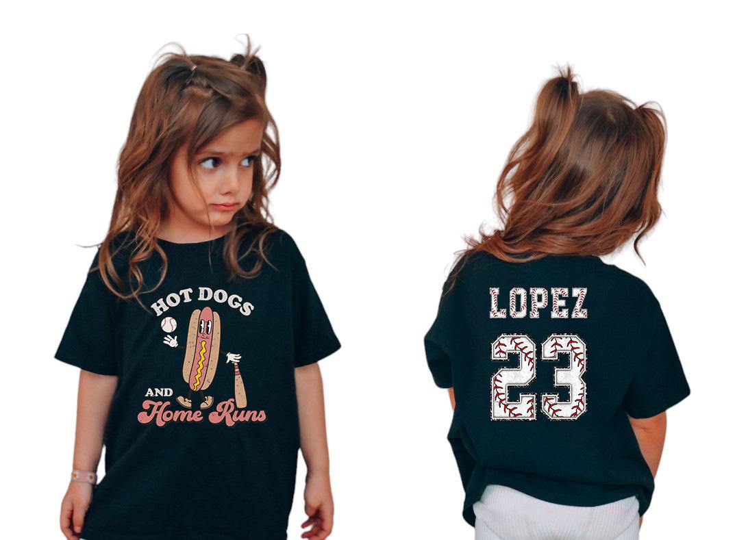 Custom Baseball Toddler Shirt, Youth Hot Dogs and Home Runs T Shirt