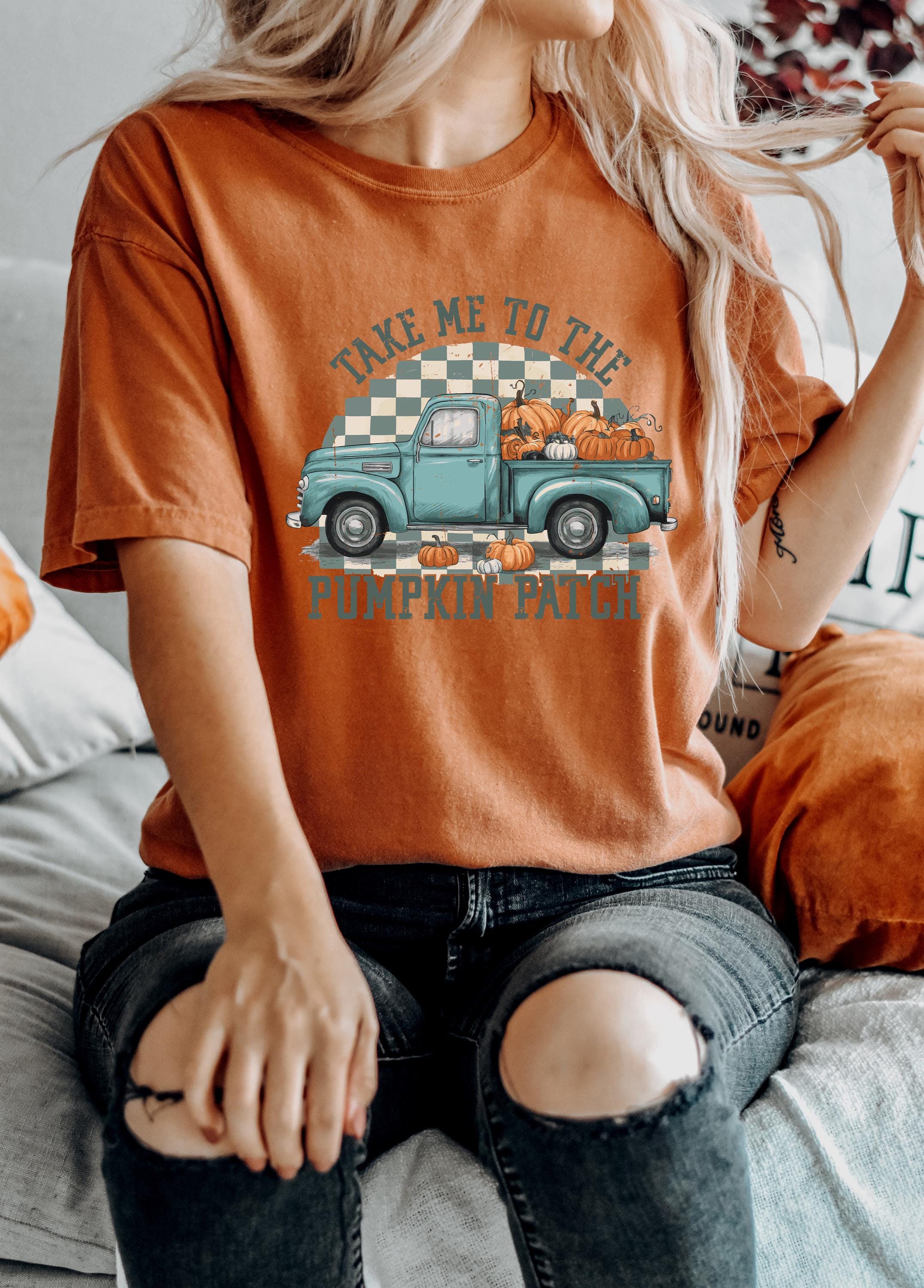 Comfort Colors T Shirt, Take Me To The Pumpkin Patch, Vintage Halloween T, Retro Fall Vibes Shirt, Vintage Autumn Shirt, Checkered Design