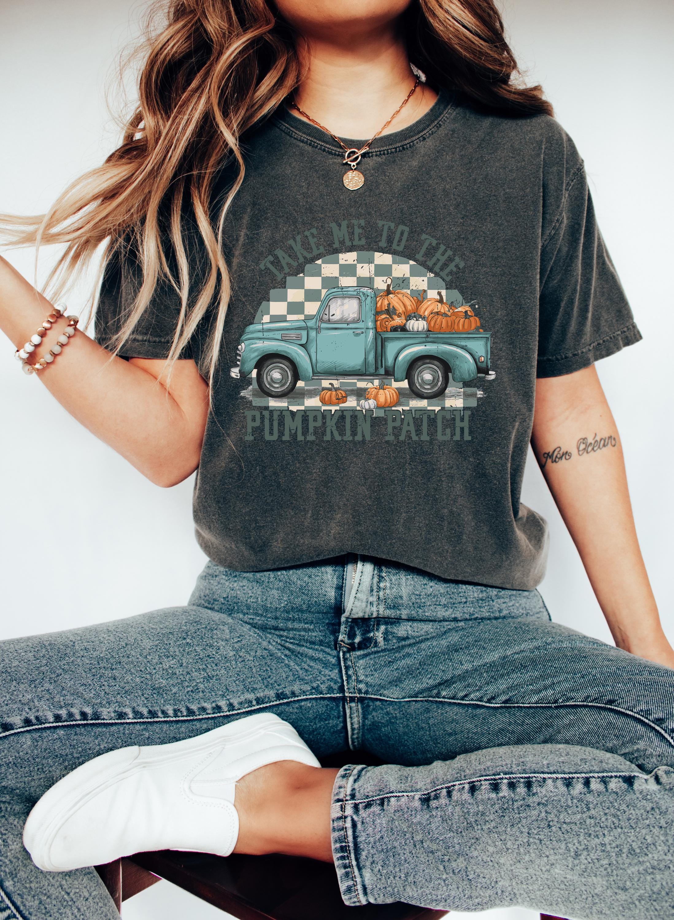 Comfort Colors T Shirt, Take Me To The Pumpkin Patch, Vintage Halloween T, Retro Fall Vibes Shirt, Vintage Autumn Shirt, Checkered Design