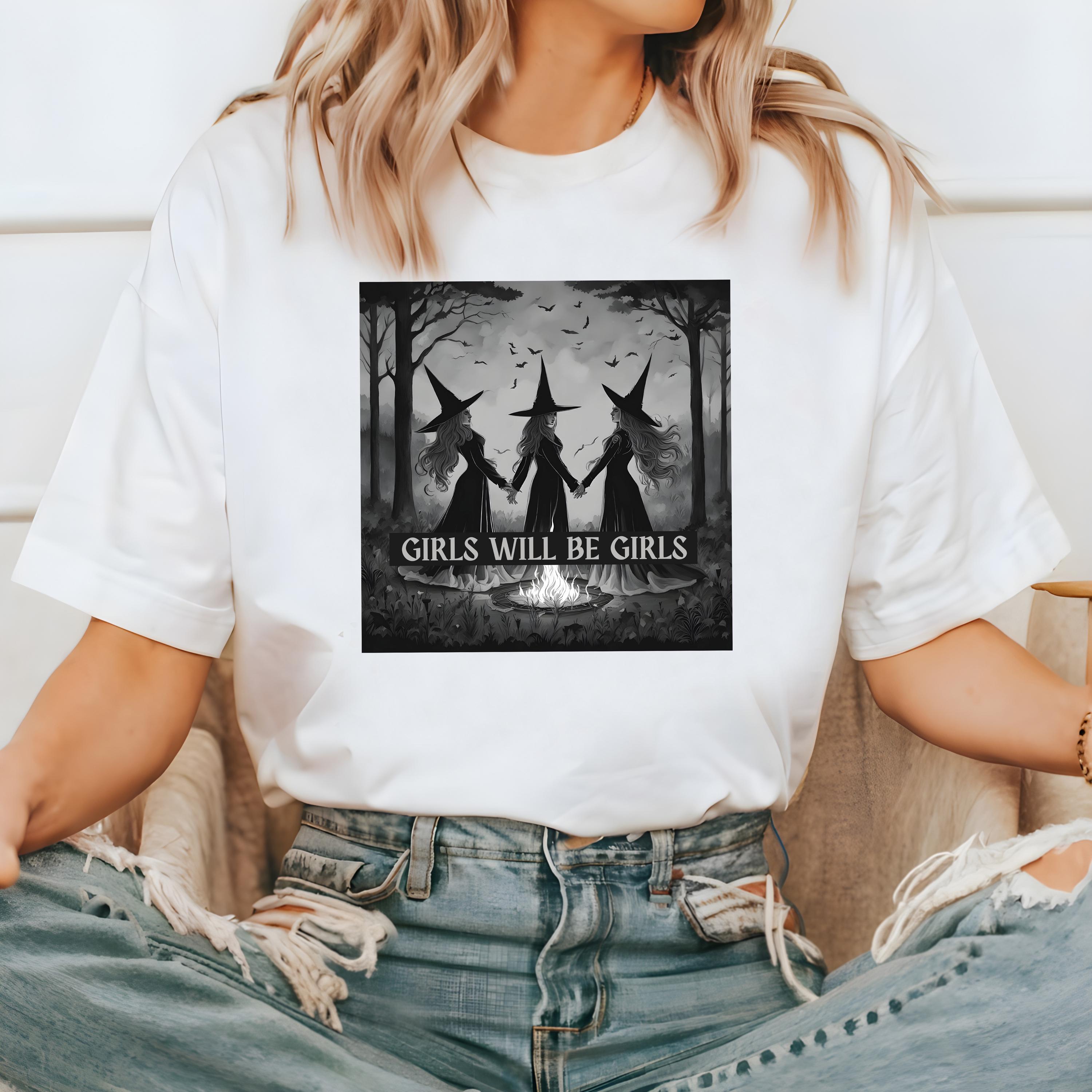 Comfort Colors T Shirt, Witch Design, Vintage Witch Halloween Shirt, Girls Will Be Girls Retro Fall Shirt, Autumn Shirt,