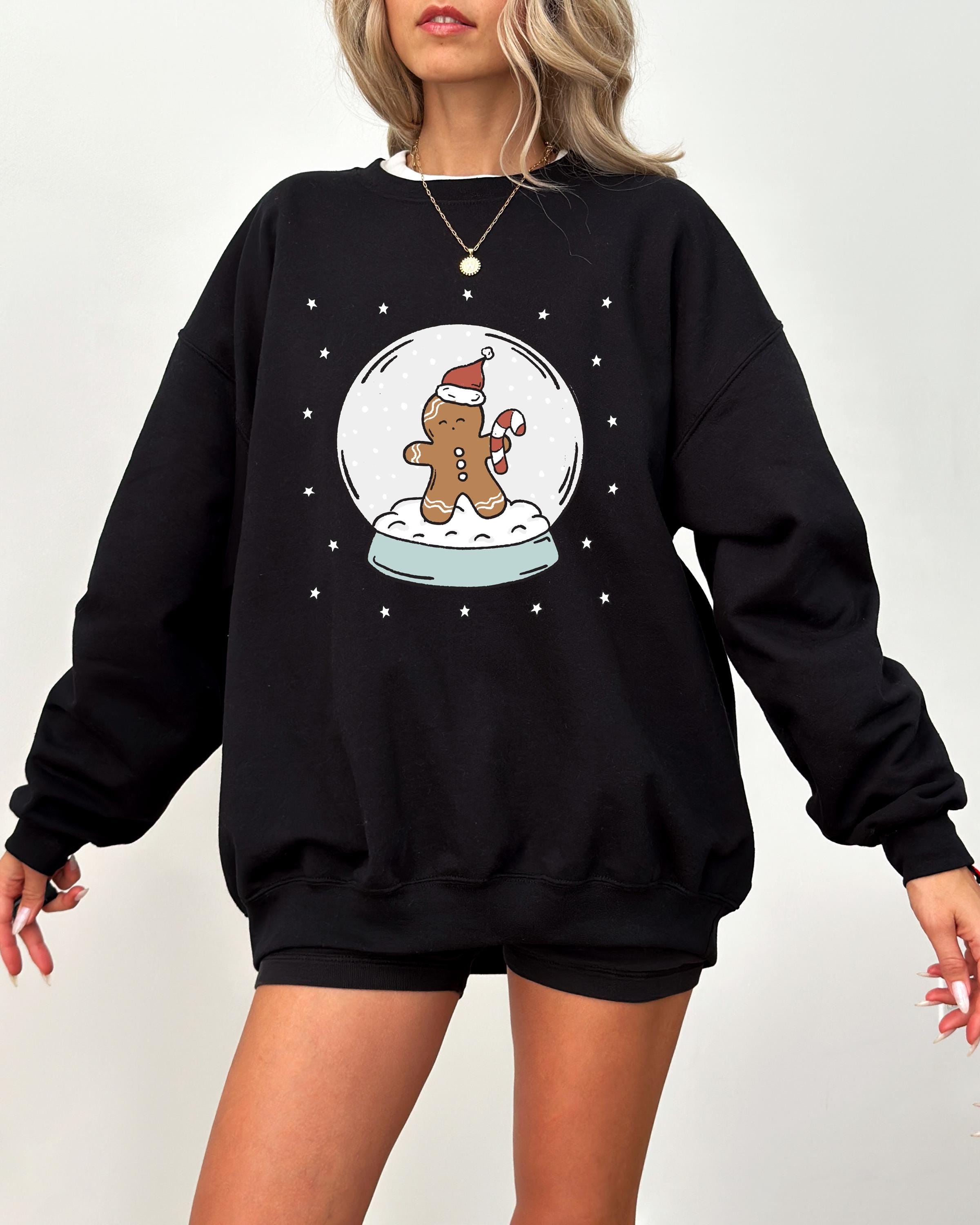 Gingerbread Man Snow Globe Sweater, Trendy Christmas Crewneck, Retro Winter Sweatshirt, Xmas Graphic Pullover, Cute Holiday Jumper