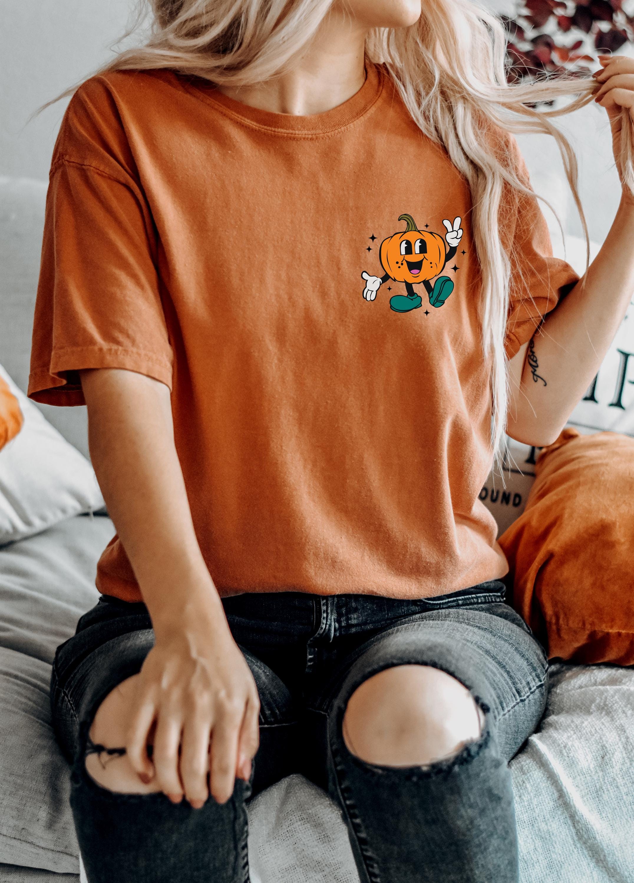 Retro Comfort Colors Halloween Shirt, Cute Pumpkin Left Chest Design, Fall Pumpkin Shirt, Autumn Tee, Pumpkin Patch, Hayride, Fall Faves