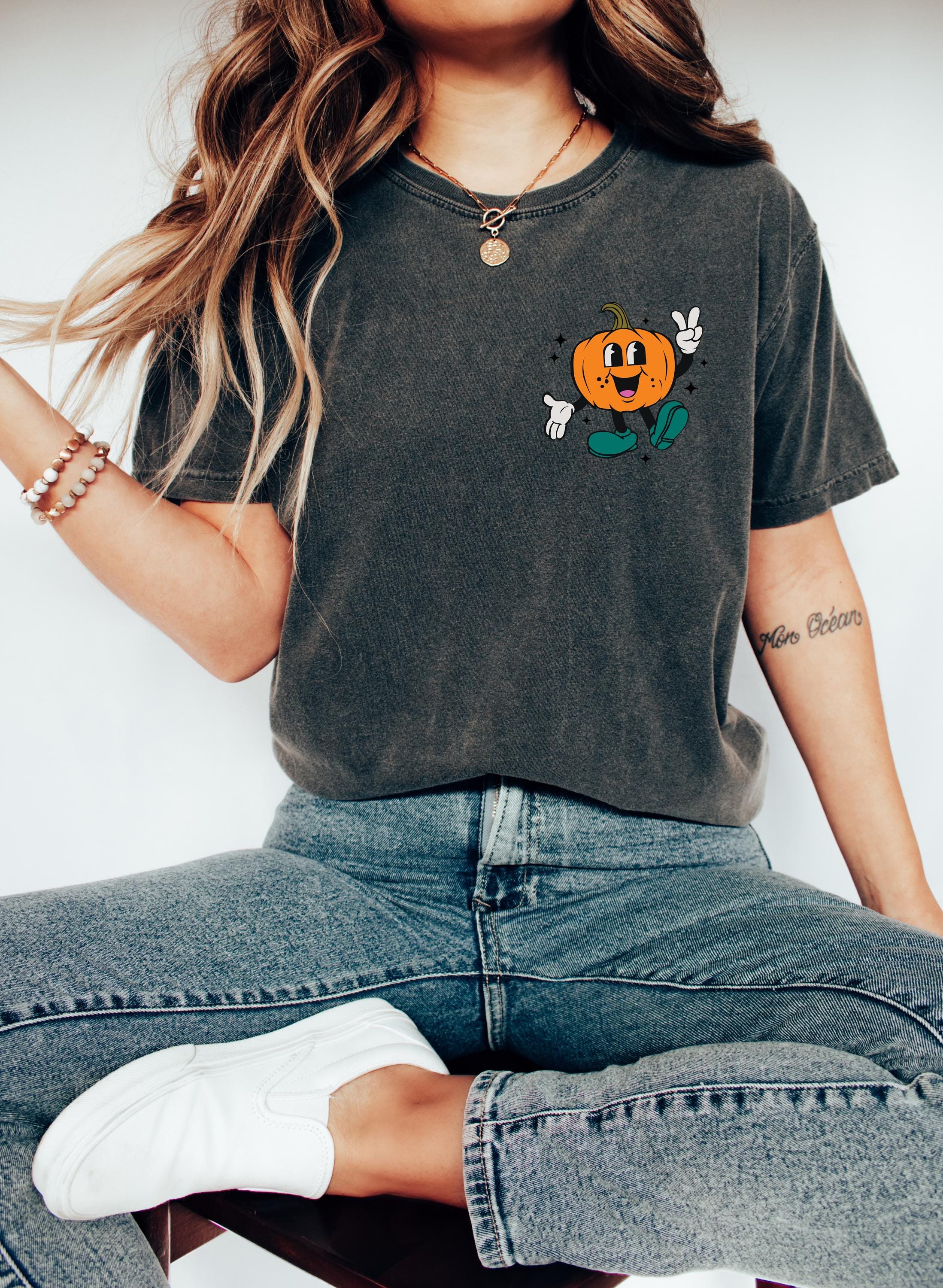 Retro Comfort Colors Halloween Shirt, Cute Pumpkin Left Chest Design, Fall Pumpkin Shirt, Autumn Tee, Pumpkin Patch, Hayride, Fall Faves