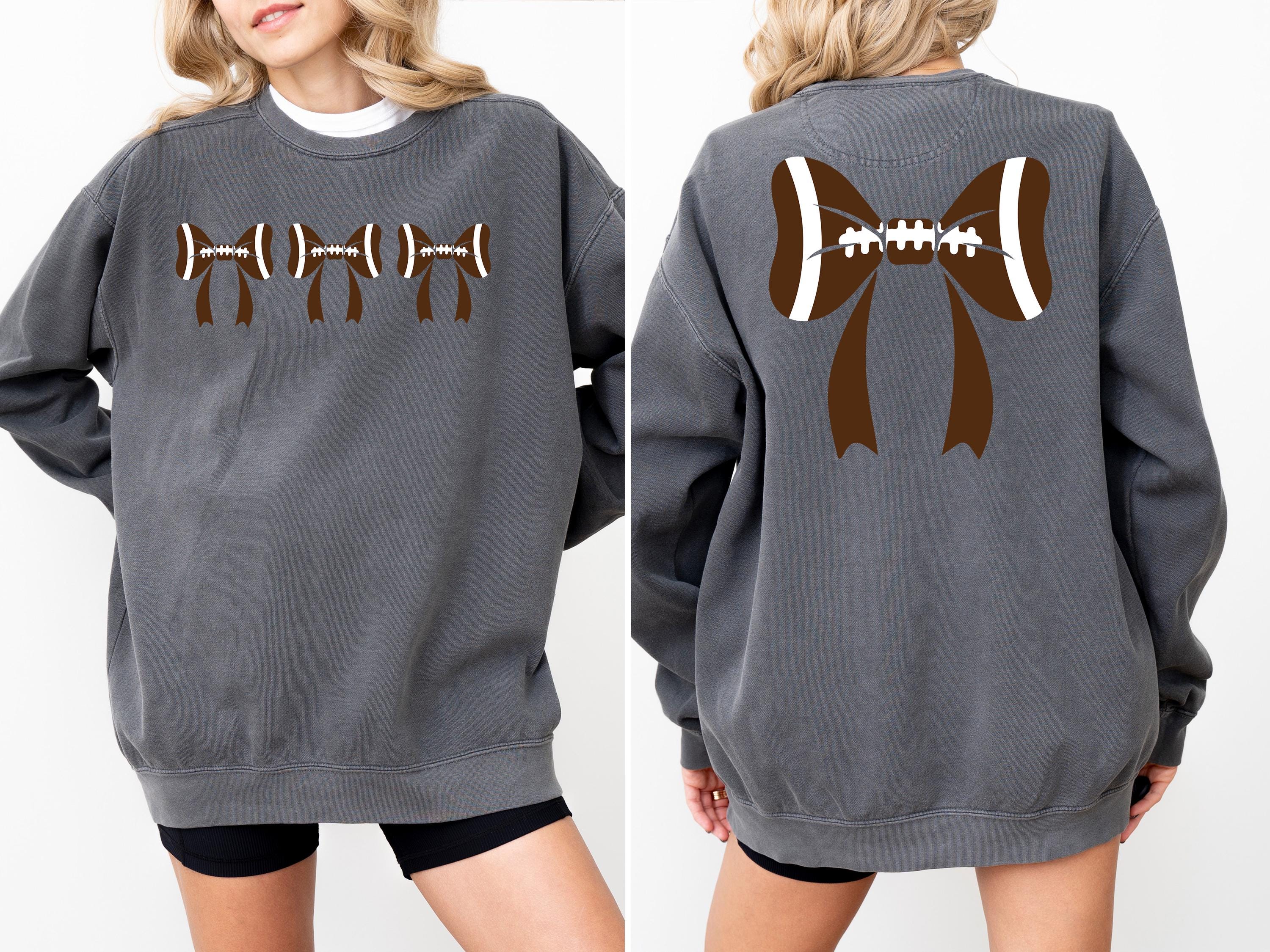 Comfort Colors Sweatshirt Football Bows Front and Back, Football Fan Crew, Girly Football Design, Football Crewneck Cute Football Sweatshirt