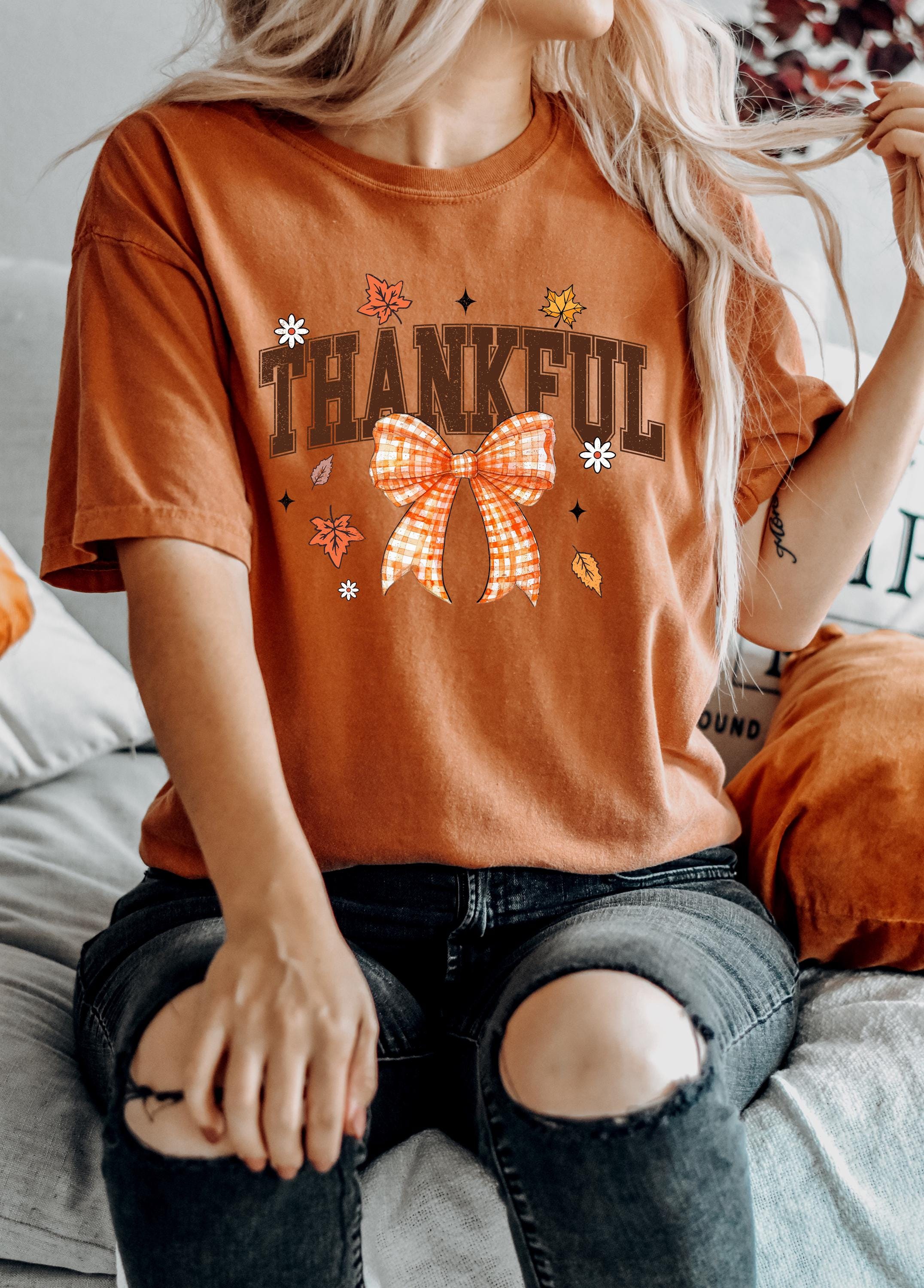 Thankful Comfort Colors shirt, Autumn Tee, Thanksgiving shirt, Vintage Fall Shirt, Retro Fall Vibes Shirt, Autumn Shirt, Cute Bow Design