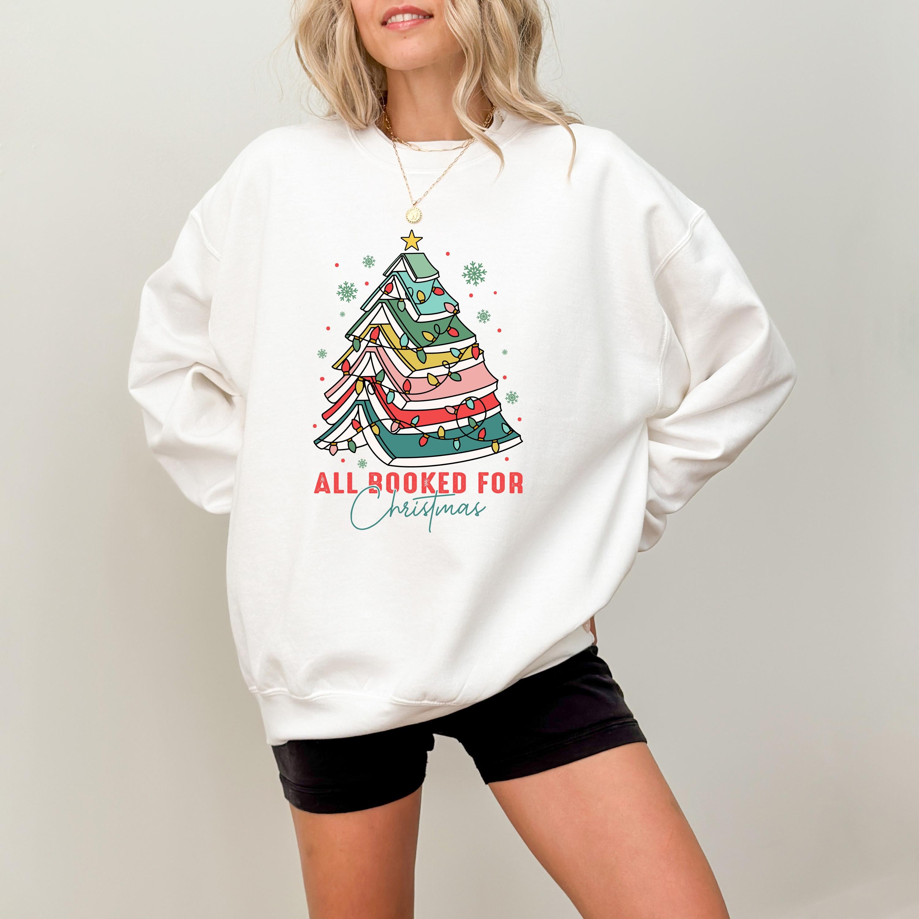 All Booked For Christmas Sweater, Vintage Christmas Crewneck, Book Lover Christmas Sweatshirt, Xmas Pullover, Holiday Bookish Sweater