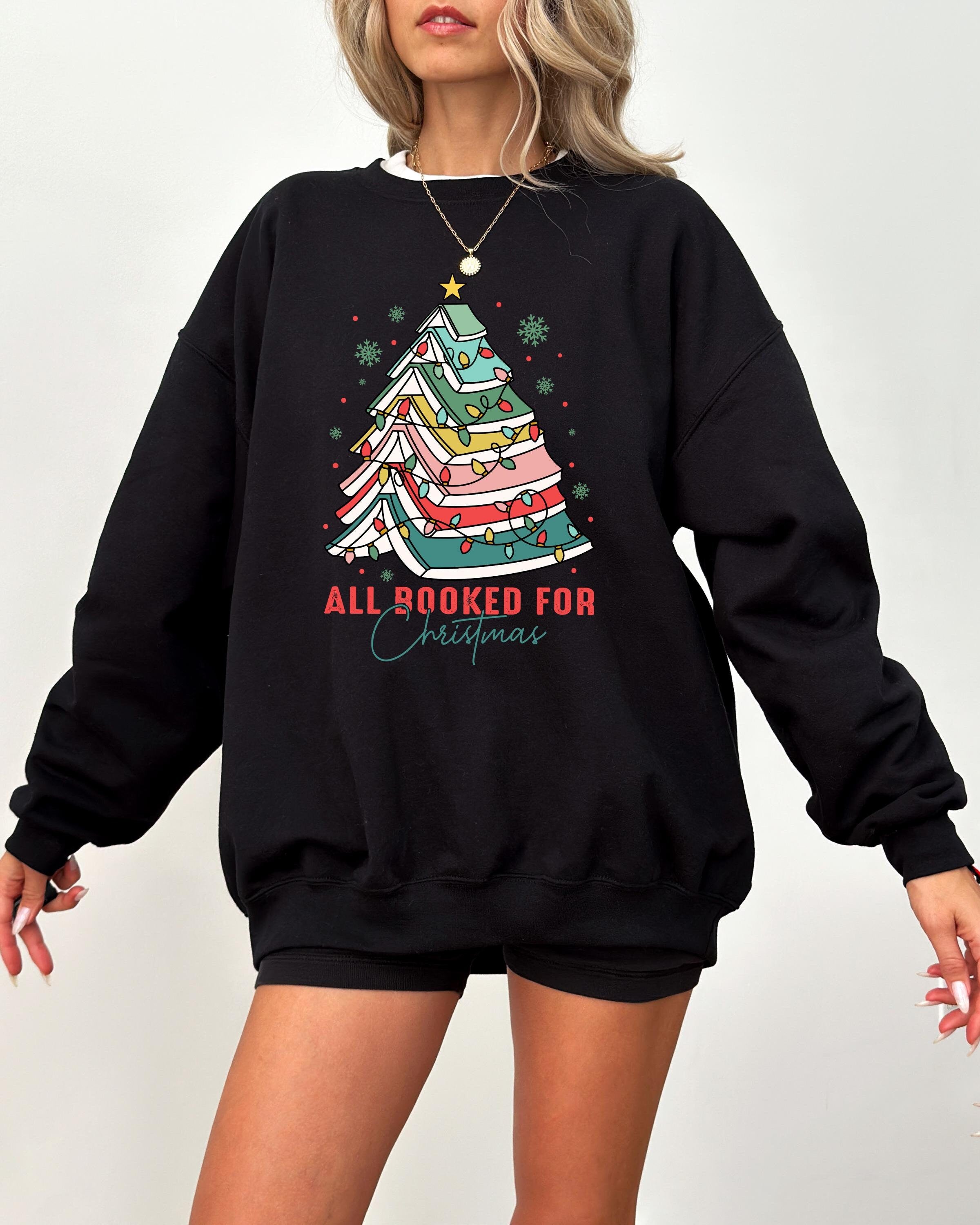 All Booked For Christmas Sweater, Vintage Christmas Crewneck, Book Lover Christmas Sweatshirt, Xmas Pullover, Holiday Bookish Sweater