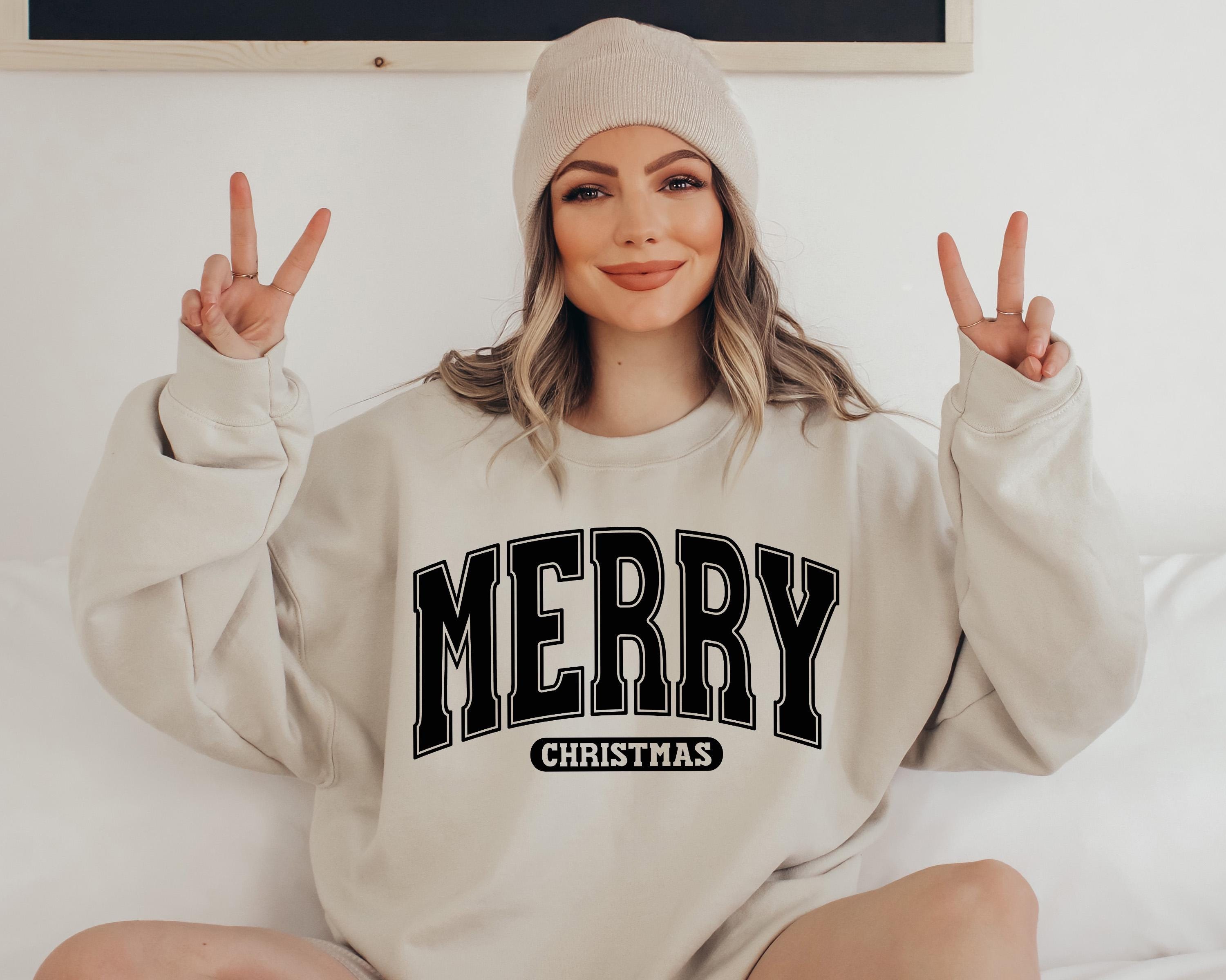 Merry Christmas Varsity Sweater, Vintage Christmas Crewneck, Trendy Santa Sweatshirt, Xmas Graphic Pullover, Checkered Holiday Jumper,