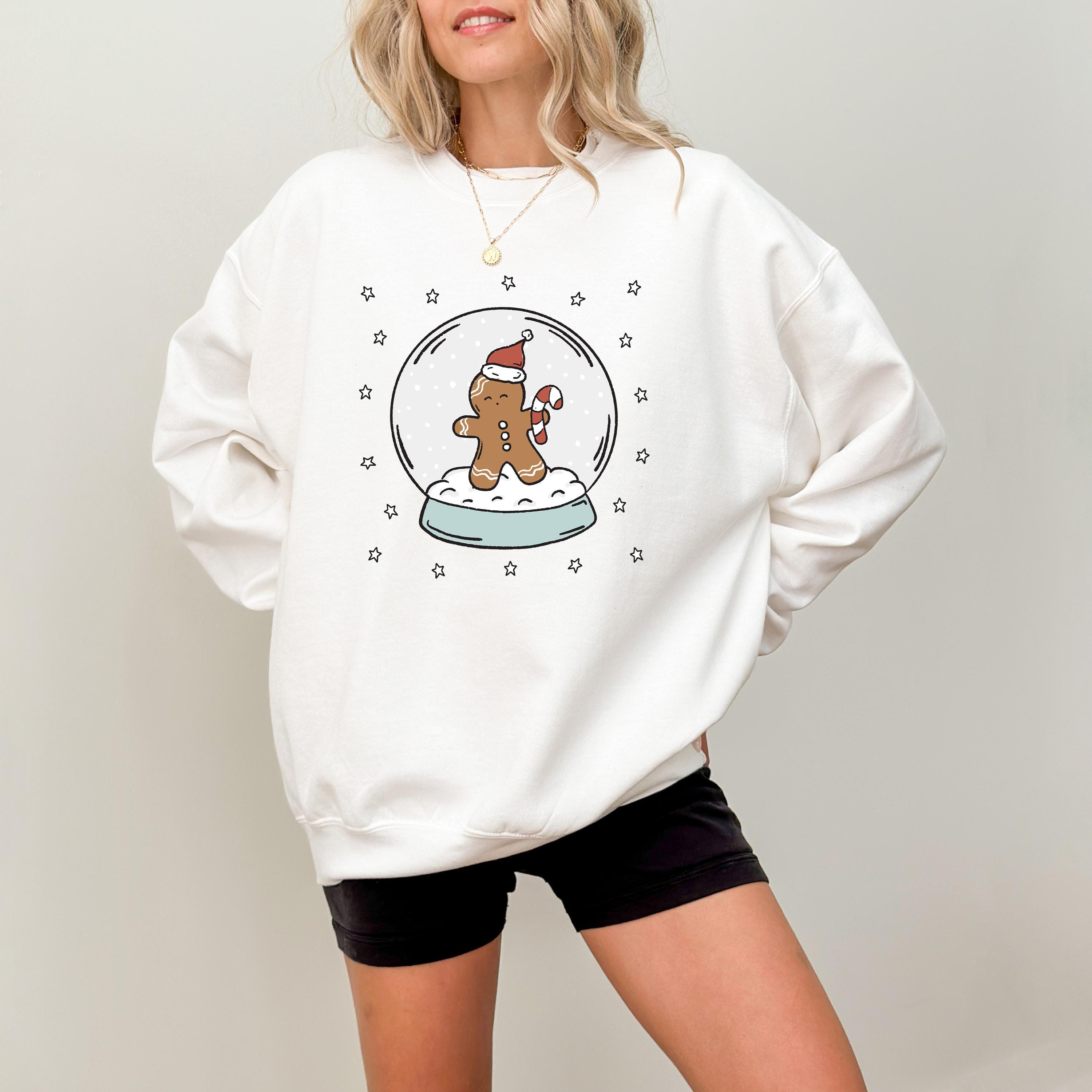 Gingerbread Man Snow Globe Sweater, Trendy Christmas Crewneck, Retro Winter Sweatshirt, Xmas Graphic Pullover, Cute Holiday Jumper