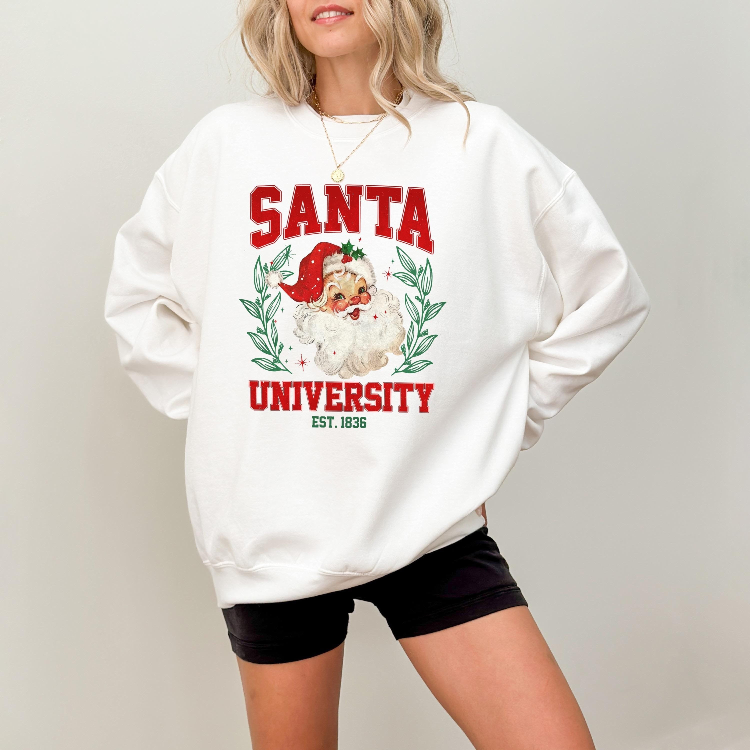 Santa University Sweater, Merry Christmas Crewneck, Winter Sweatshirt, Christmas Sweatshirt for Women Cute Holiday Jumper, Santa Design