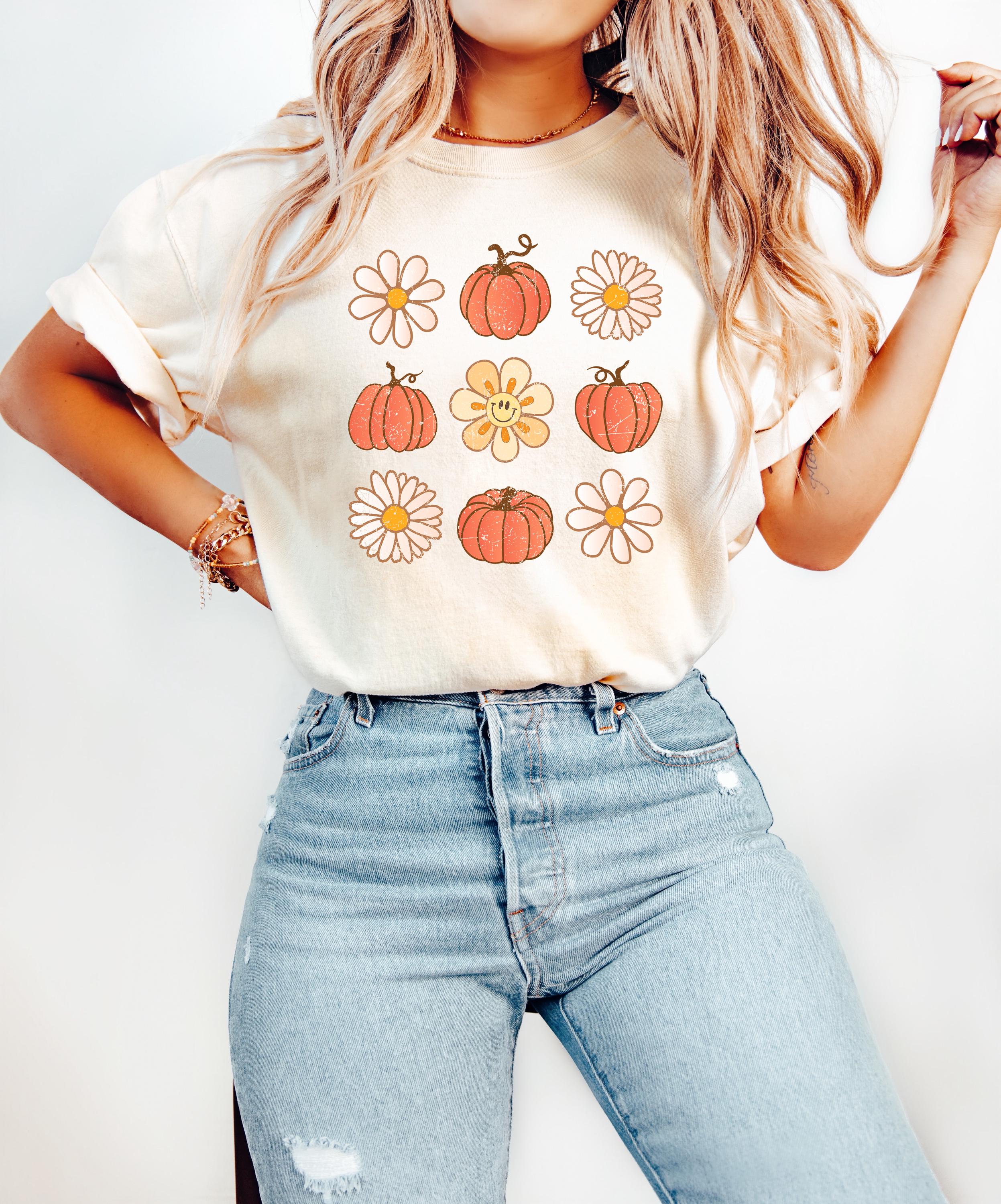 Cute Fall Flowers Comfort Colors T Shirt, Thanksgiving shirt, Halloween T, Cute Autumn Tshirt, Women's Graphic T, Retro Pumpkin Patch T,