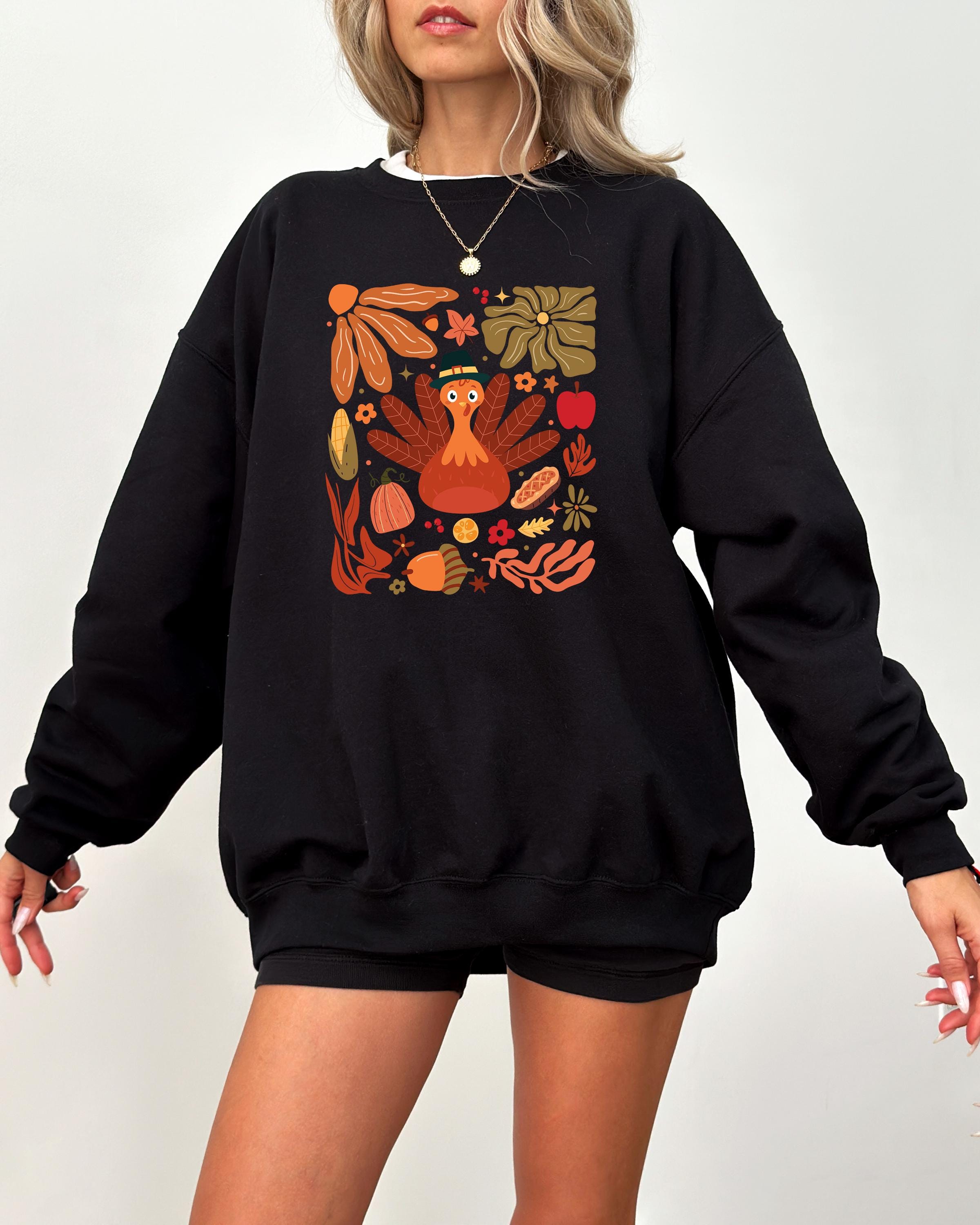 Cute Turkey Sweatshirt, Thanksgiving Women's Sweater Vintage Turkey Design Crewneck, Fall Shirt, Cute Fall Fleece, Autumn Harvest Shirt