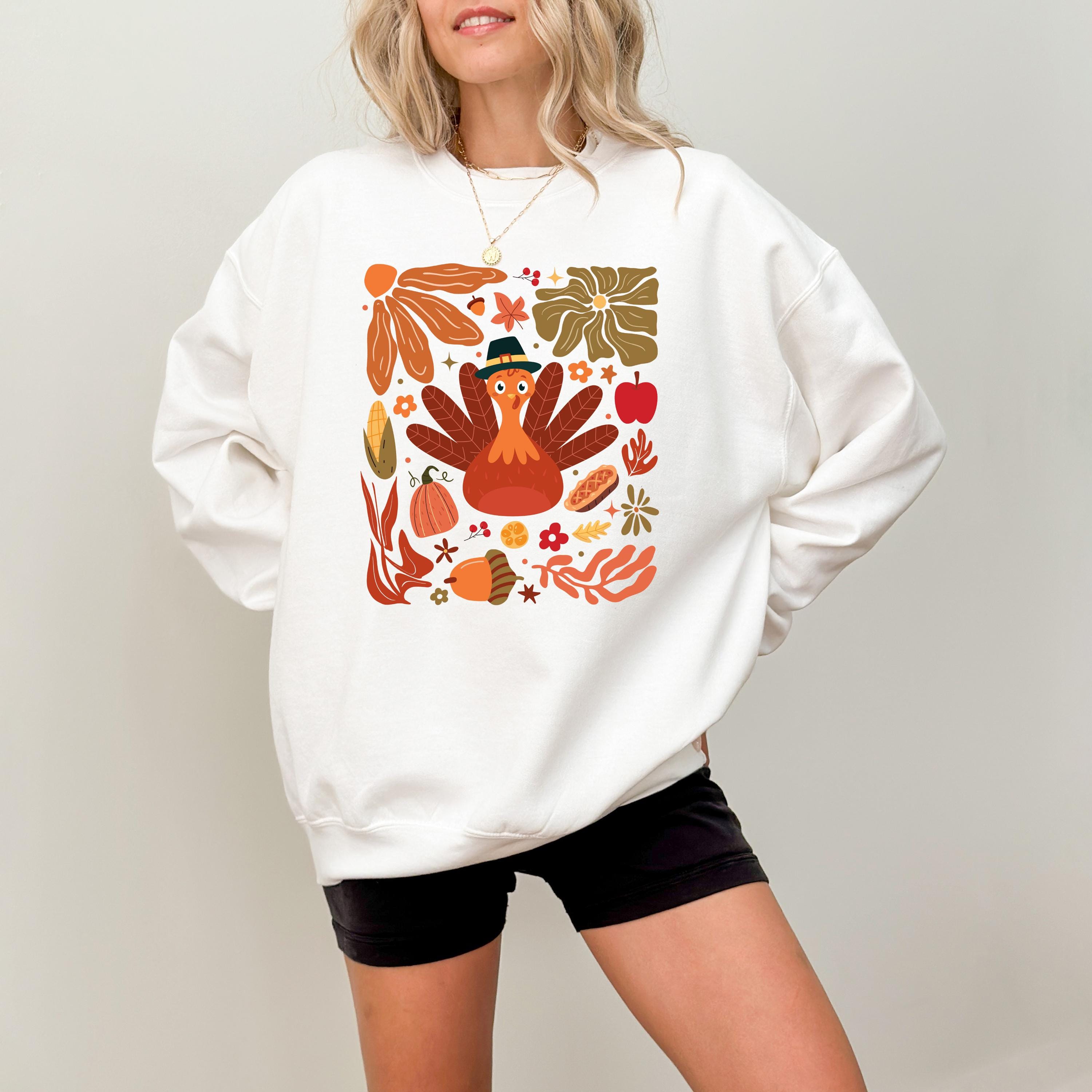 Cute Turkey Sweatshirt, Thanksgiving Women's Sweater Vintage Turkey Design Crewneck, Fall Shirt, Cute Fall Fleece, Autumn Harvest Shirt