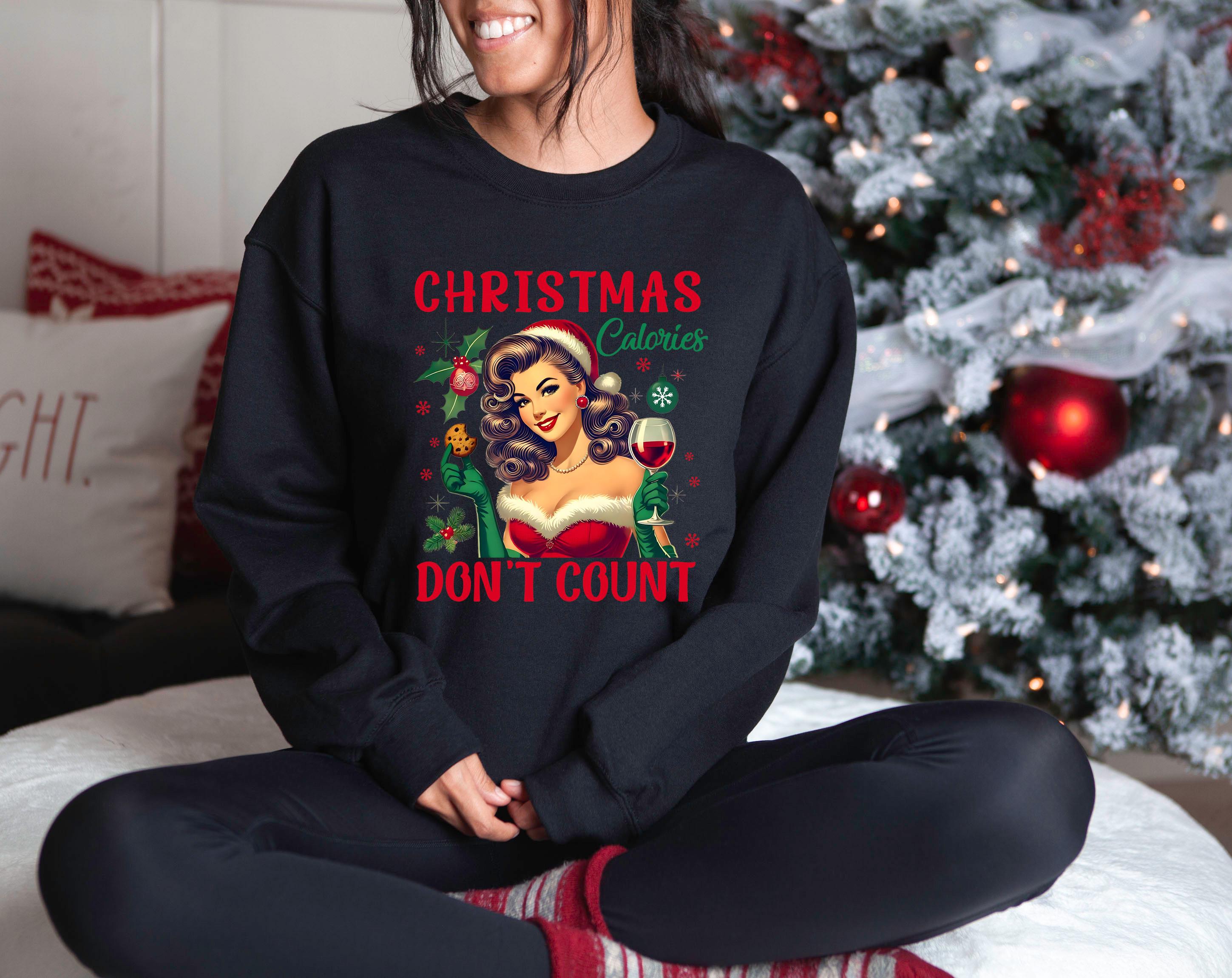 Christmas Calories Don't Count Sweater, Funny Christmas Crewneck, Retro Winter Sweatshirt, Cute Holiday Crew, Retro Christmas Shirt