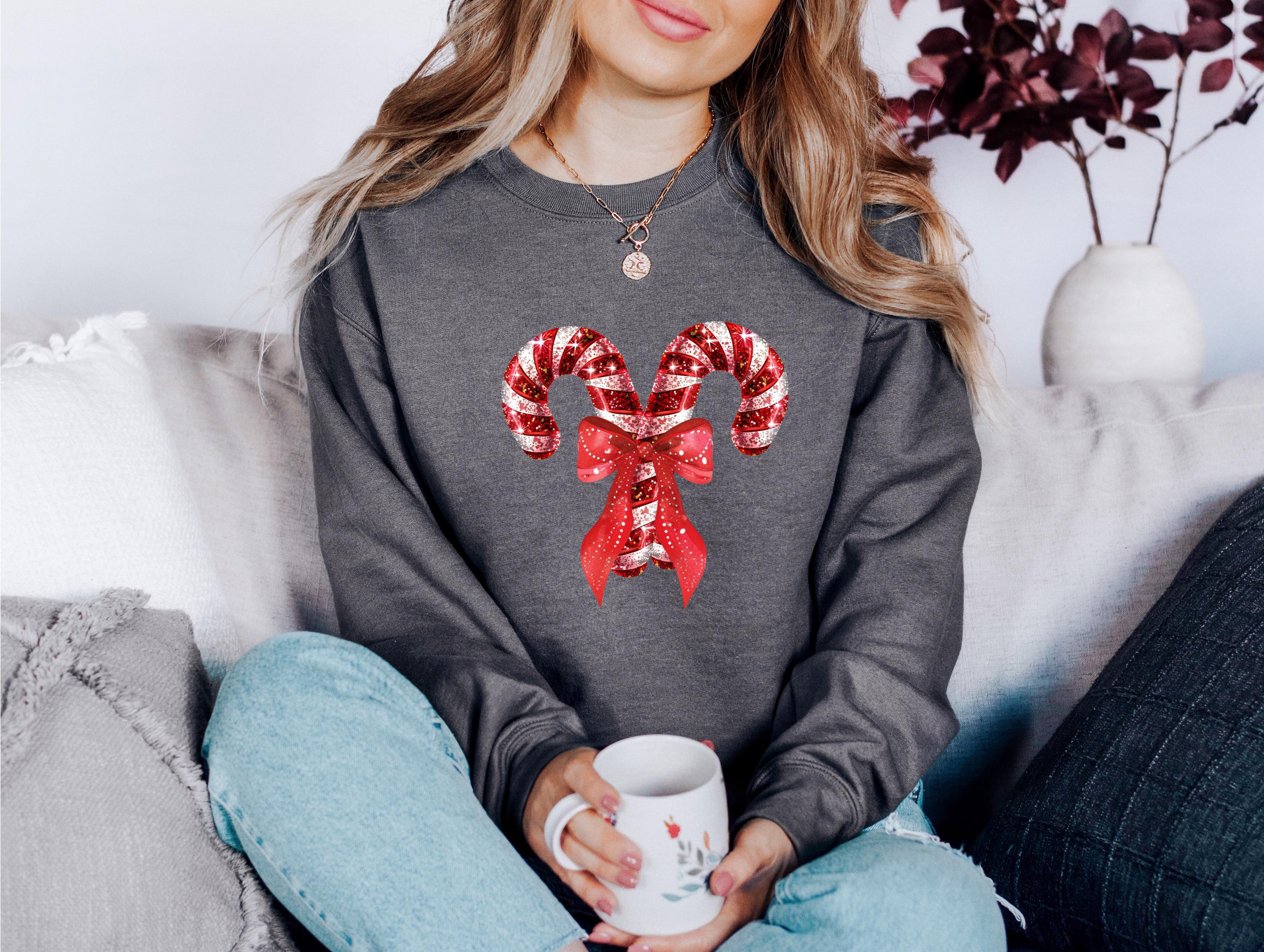 Candy Cane Christmas Sweater, Sparkle Christmas Crewneck, Winter Sweatshirt, Cute Holiday Crew, Christmas TShirt, Xmas Design Holiday T