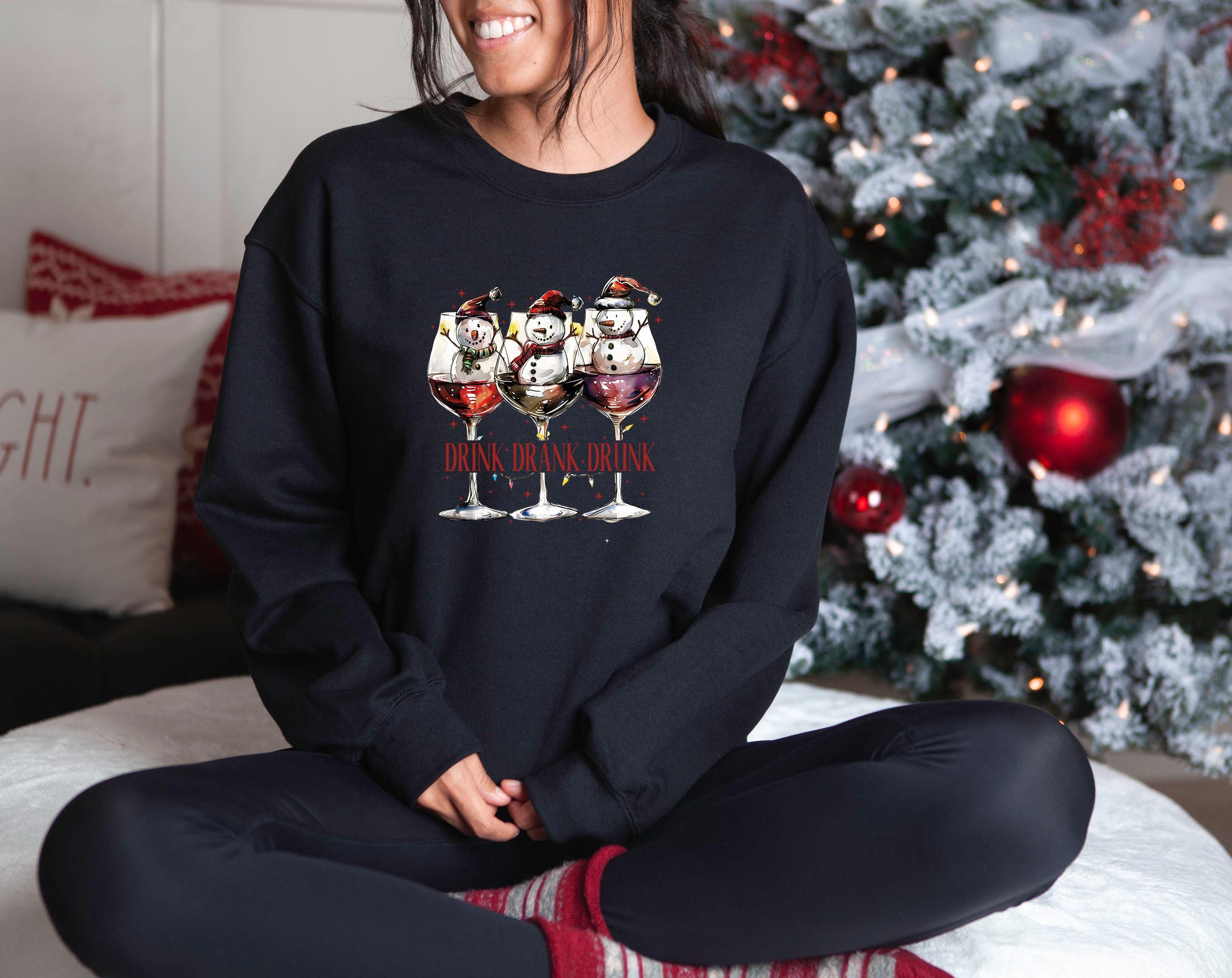 Drink Drank Drunk Christmas Sweater, Snowman Christmas Crewneck, Winter Sweatshirt, Cute Holiday Crew, Christmas TShirt, Wine Design