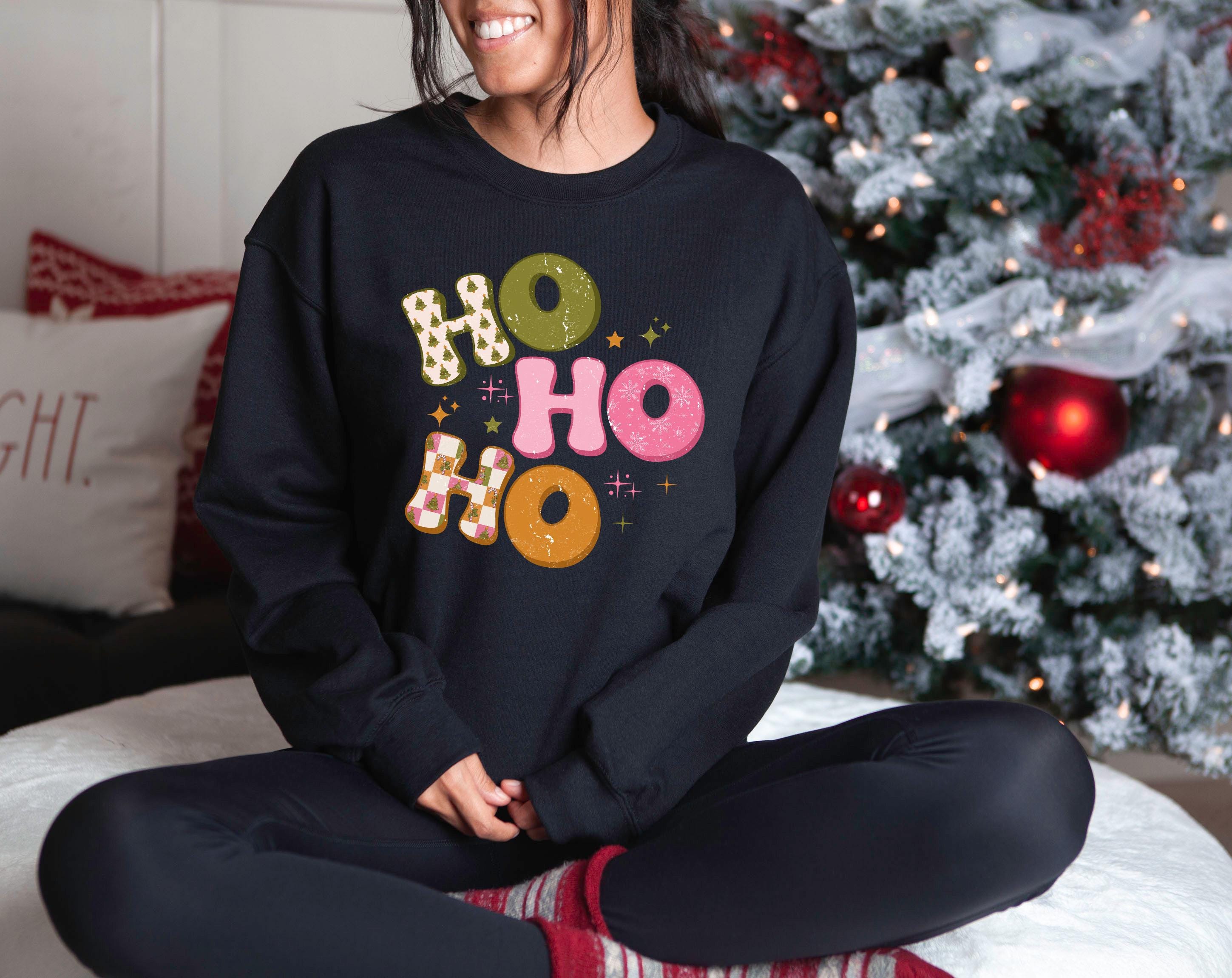 Retro Ho Ho Ho Christmas Sweater, Grunge Christmas Crewneck, Winter Sweatshirt, Cute Holiday Crew, Christmas TShirt, Xmas Design Holiday T