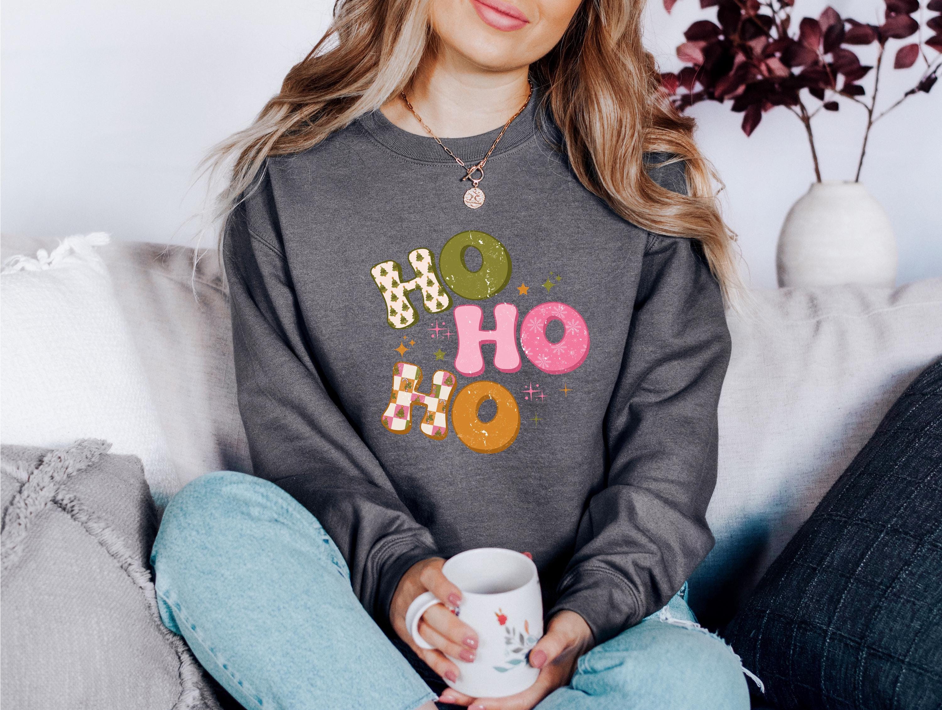 Retro Ho Ho Ho Christmas Sweater, Grunge Christmas Crewneck, Winter Sweatshirt, Cute Holiday Crew, Christmas TShirt, Xmas Design Holiday T