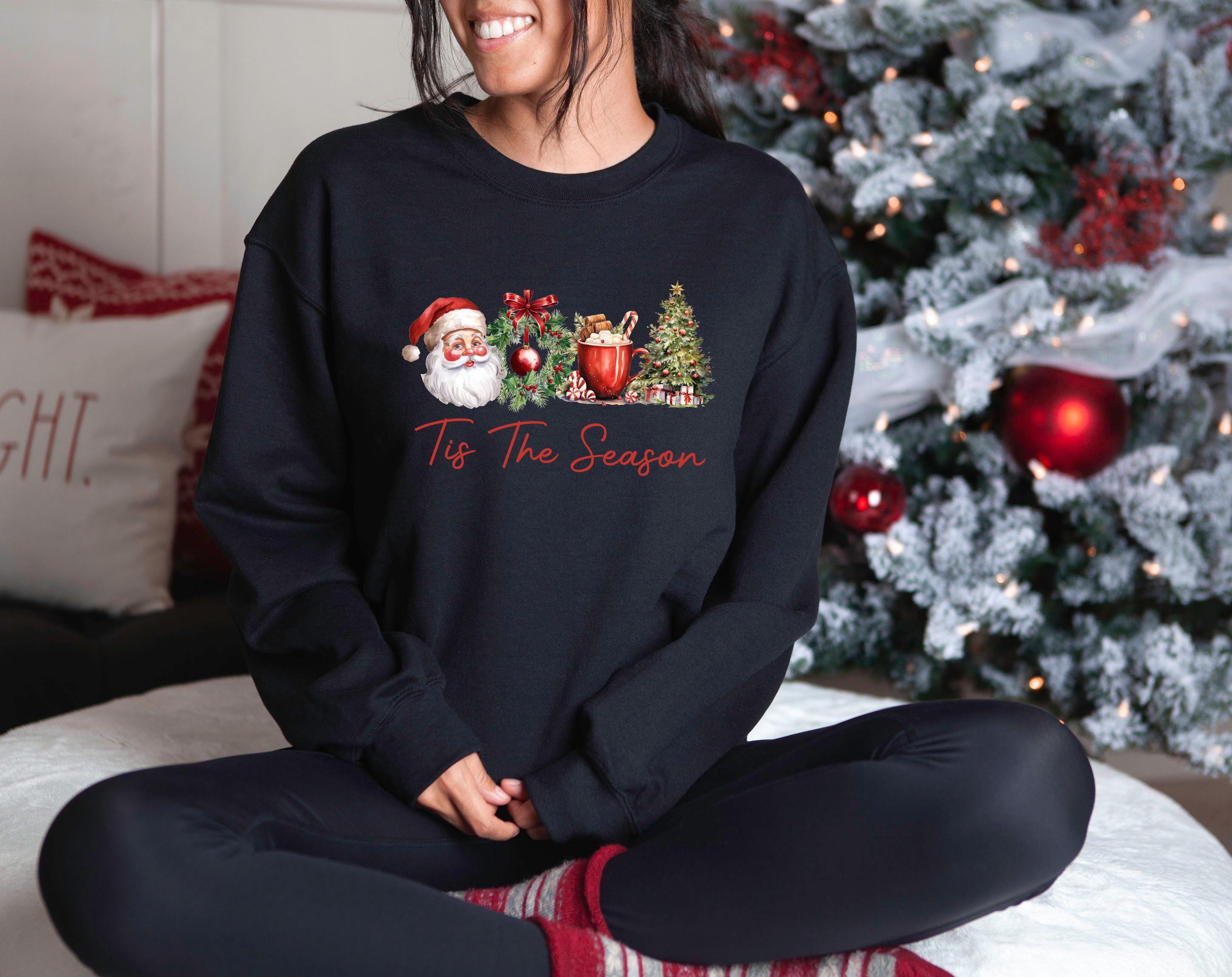 Retro Tis The Season Christmas Sweater, Trendy Santa Crewneck, Winter Sweatshirt, Cute Holiday Crew, Christmas Shirt, Xmas Design, Holiday T