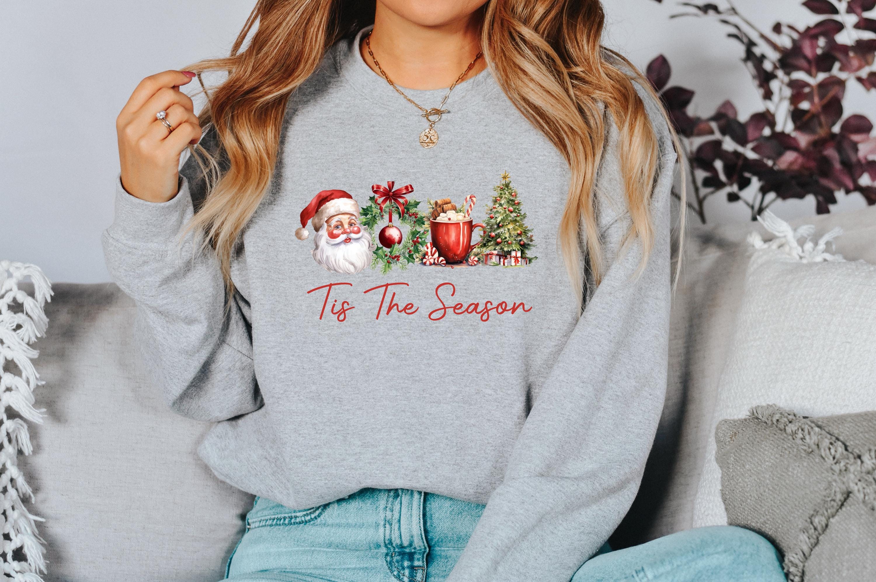 Retro Tis The Season Christmas Sweater, Trendy Santa Crewneck, Winter Sweatshirt, Cute Holiday Crew, Christmas Shirt, Xmas Design, Holiday T