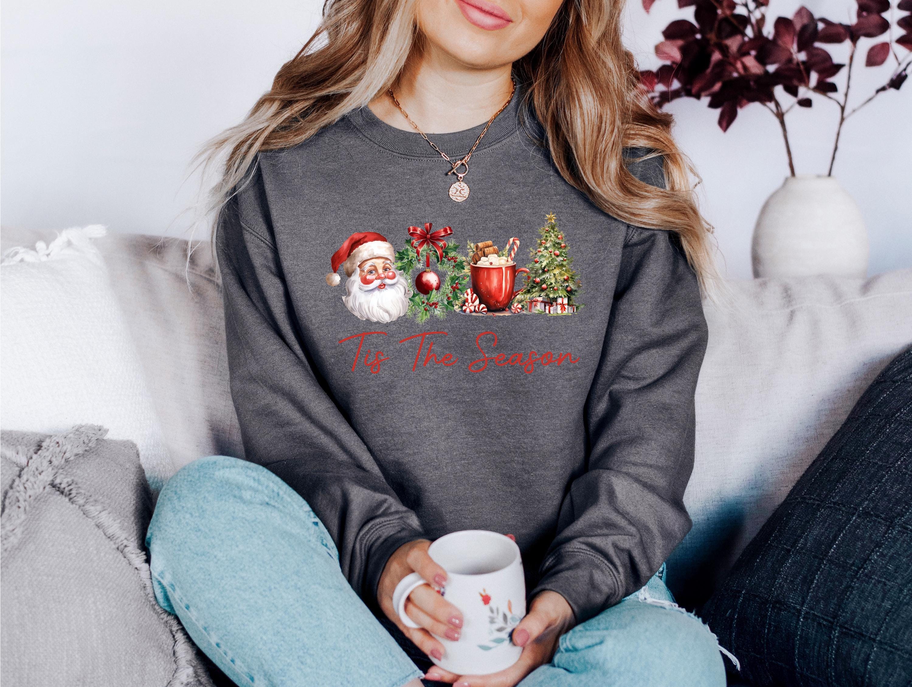 Retro Tis The Season Christmas Sweater, Trendy Santa Crewneck, Winter Sweatshirt, Cute Holiday Crew, Christmas Shirt, Xmas Design, Holiday T