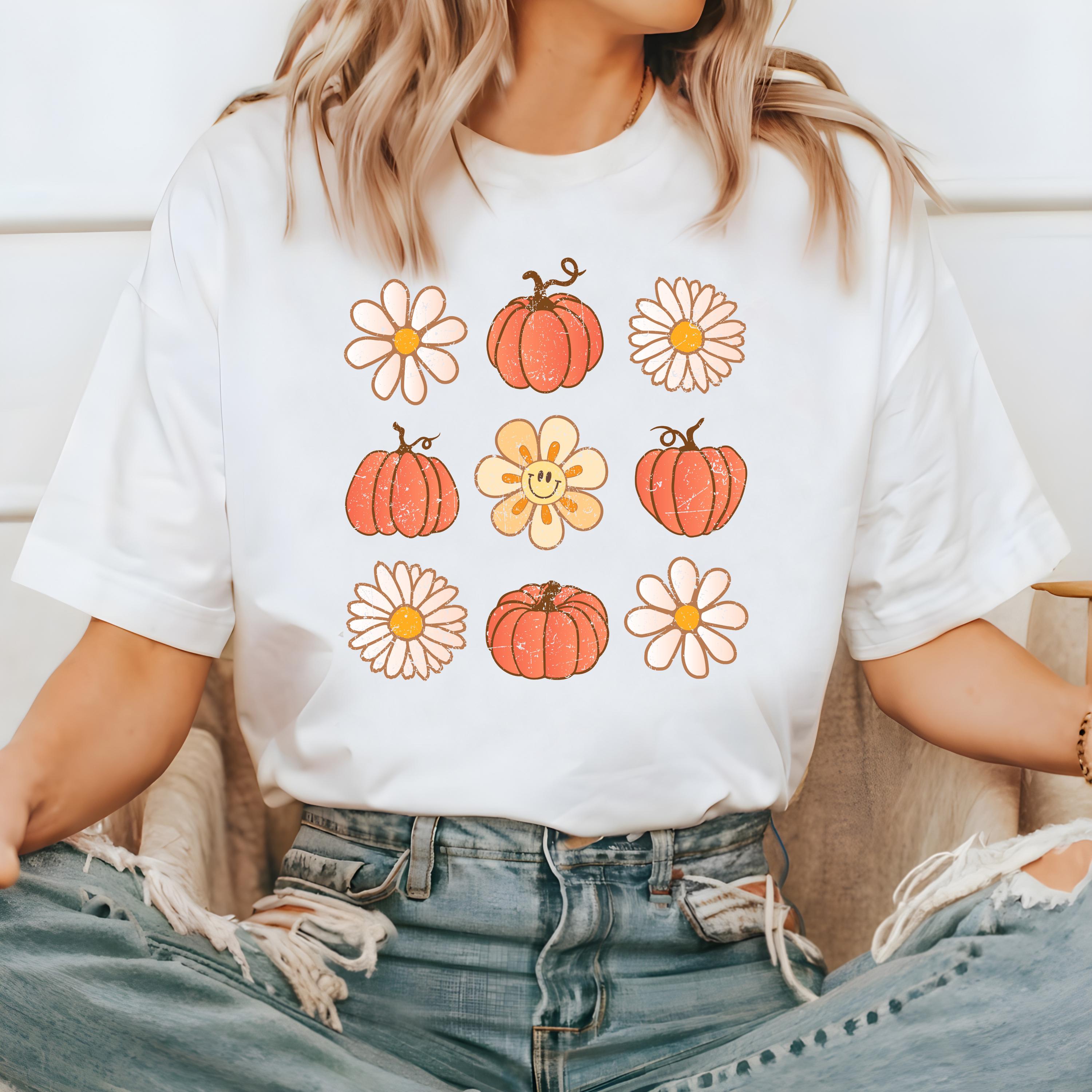 Cute Fall Flowers Comfort Colors T Shirt, Thanksgiving shirt, Halloween T, Cute Autumn Tshirt, Women's Graphic T, Retro Pumpkin Patch T,