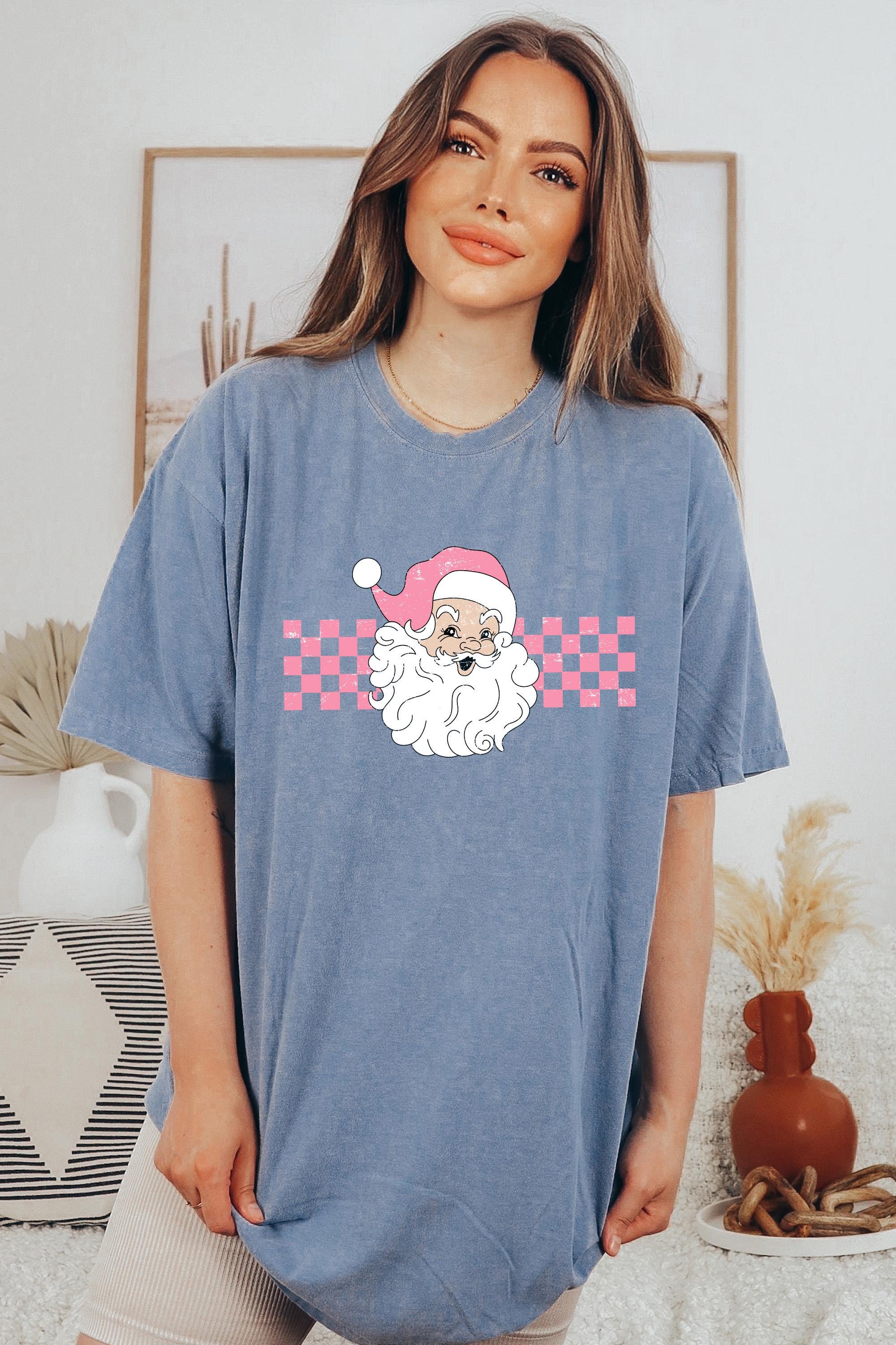 Pink Santa Christmas Comfort Colors Shirt, Vintage Christmas TShirt, Retro Distressed Holiday Shirt, Xmas T-Shirt, Cozy Holiday Tee,