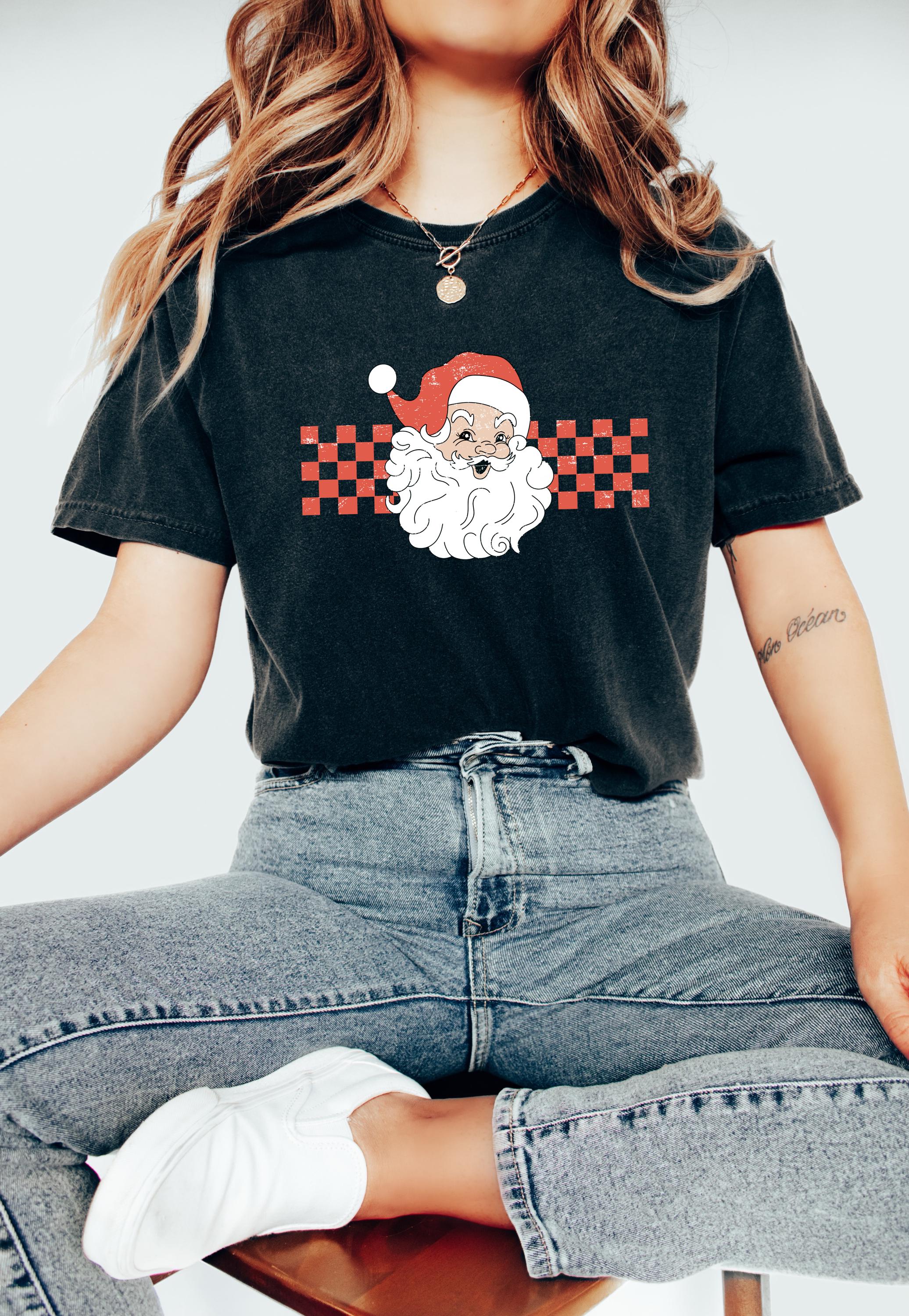 Santa Christmas Comfort Colors Shirt, Retro Distressed Christmas TShirt, Cute Holiday Shirt, Cozy Holiday Tee, Vintage Xmas T-Shirt