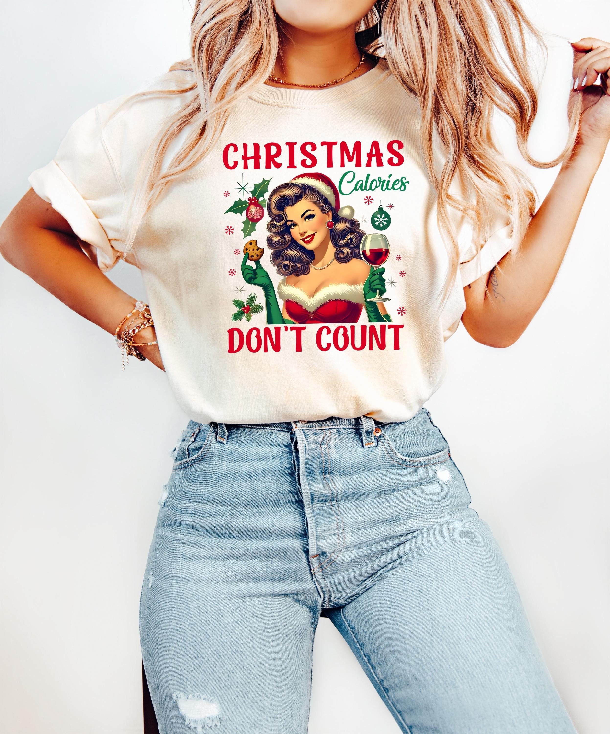 Reto Christmas Comfort Colors Shirt, Christmas Calories Don't Count, Vintage Christmas TShirt, Cute Holiday Shirt, Cozy Holiday Tee, Funny