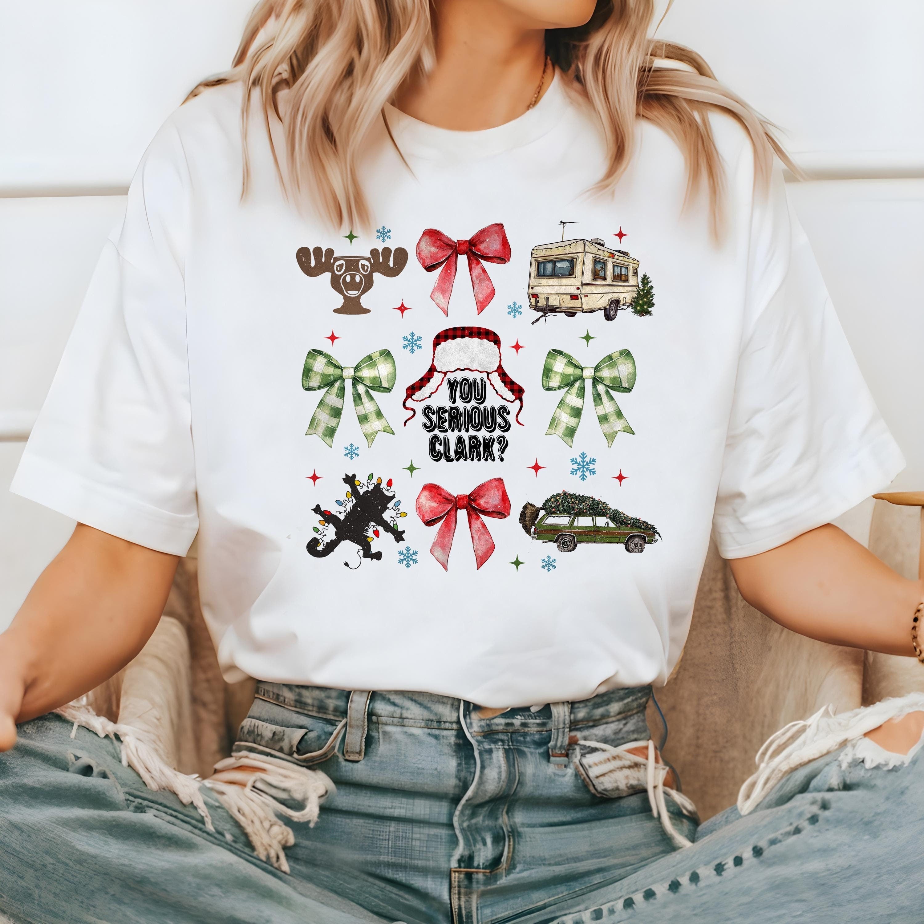 Cute Christmas Movie Collage Comfort Colors Shirt, Vintage Merry Christmas TShirt, Holiday Shirt, Xmas T-Shirt, Cozy Holiday Tee, Xmas Bow T