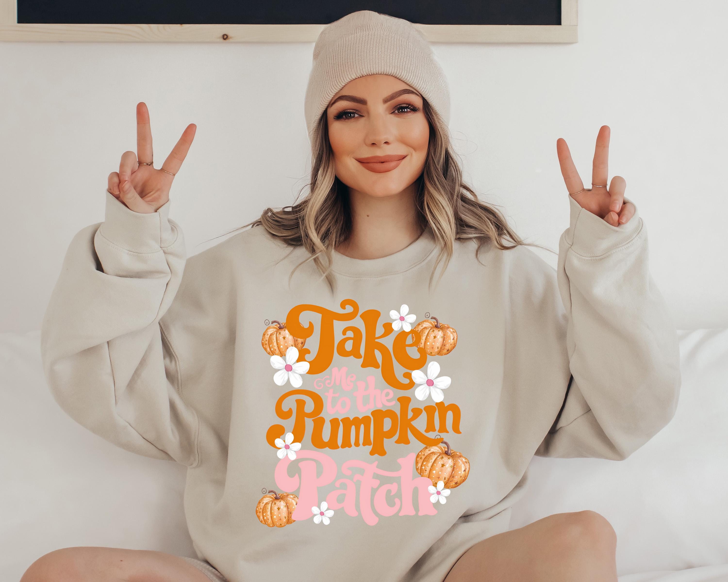 Take Me To The Pumpkin Patch Sweatshirt, Thanksgiving Women's Sweater Vintage Pumpkin Crewneck, Fall Shirt, Cute Fall Fleece, Autumn Shirt