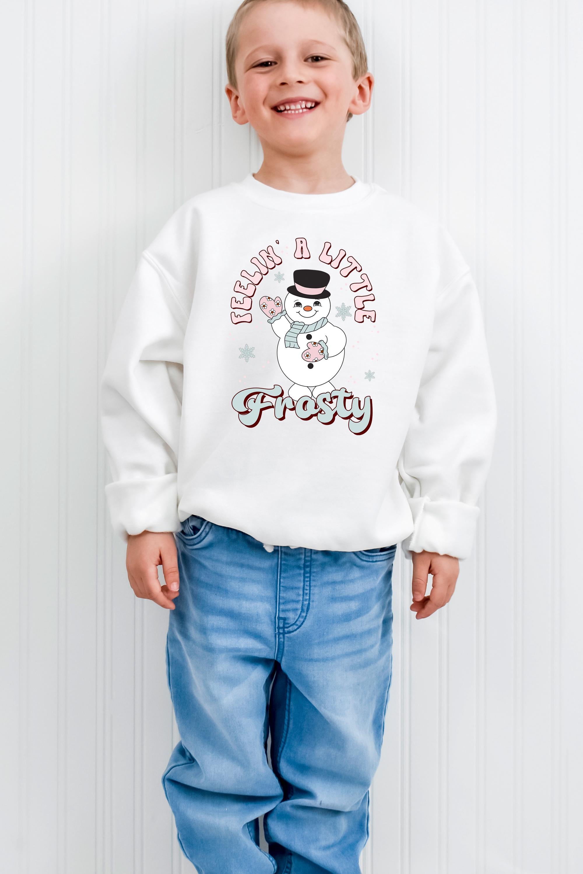 Youth Christmas Sweater, Feelin a Little Frosty Shirt, Christmas Sweatshirt, Snowman Shirt, Kids Holiday Design Retro Christmas Long sleeve