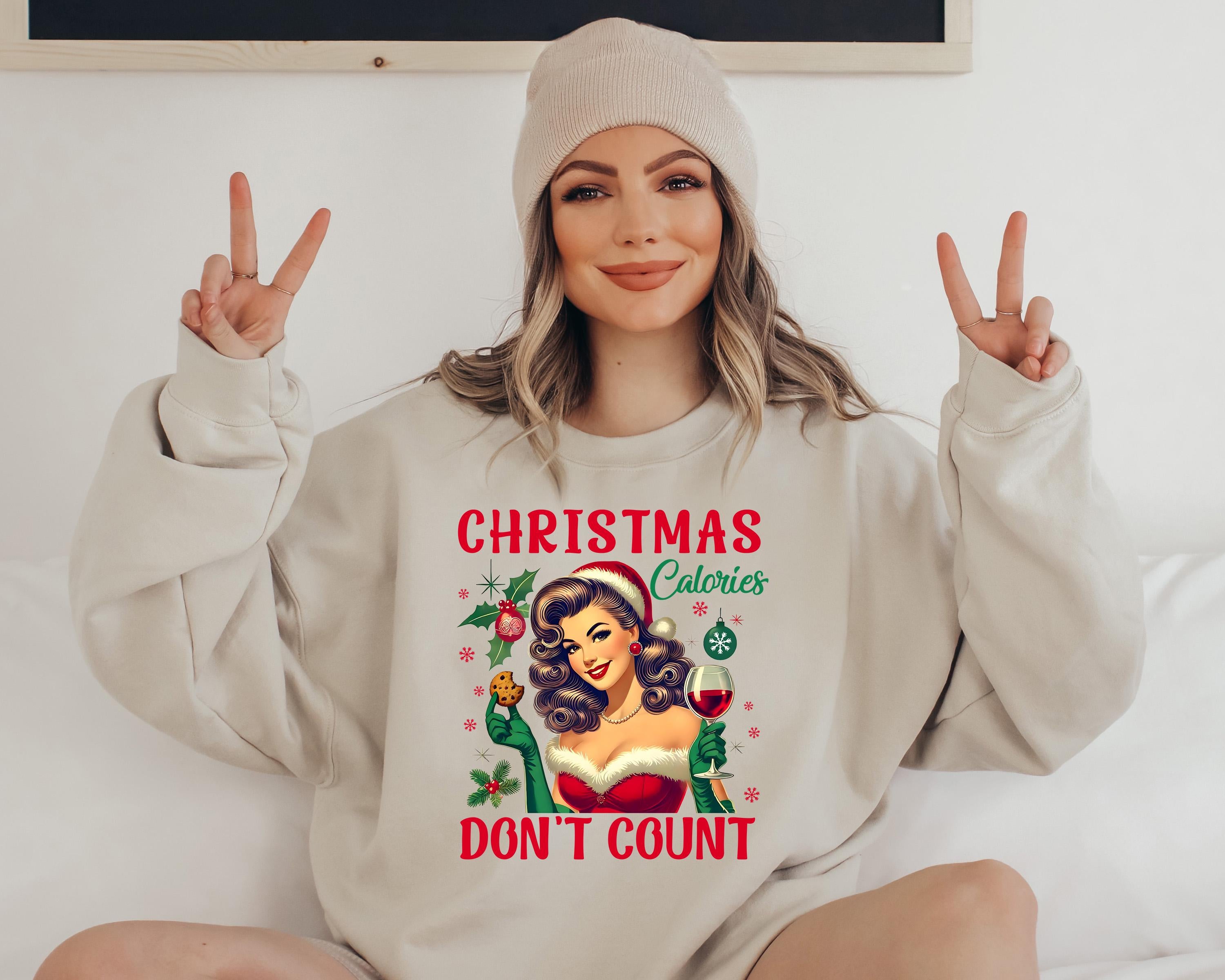 Christmas Calories Don't Count Sweater, Funny Christmas Crewneck, Retro Winter Sweatshirt, Cute Holiday Crew, Retro Christmas Shirt