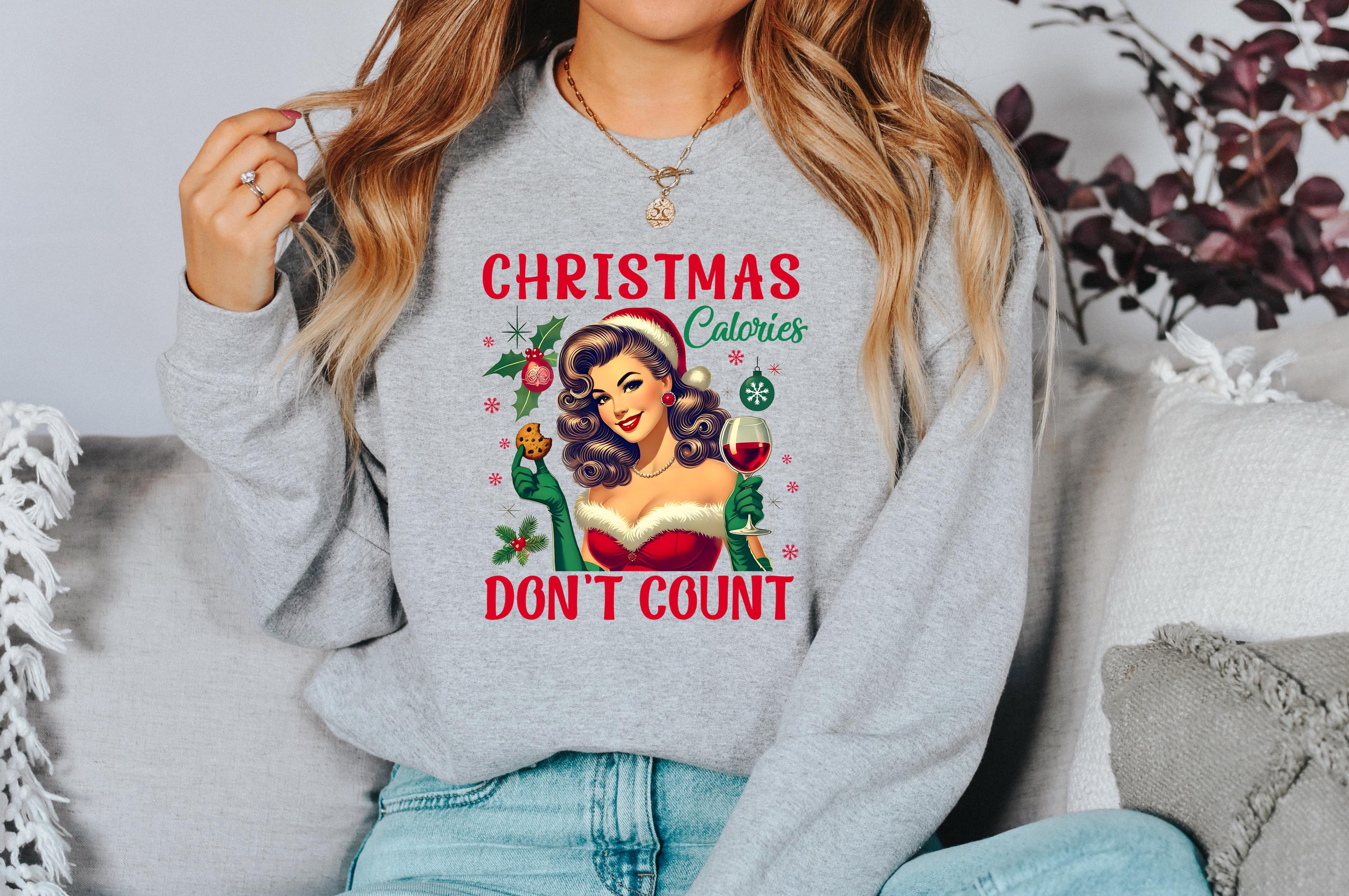 Christmas Calories Don't Count Sweater, Funny Christmas Crewneck, Retro Winter Sweatshirt, Cute Holiday Crew, Retro Christmas Shirt