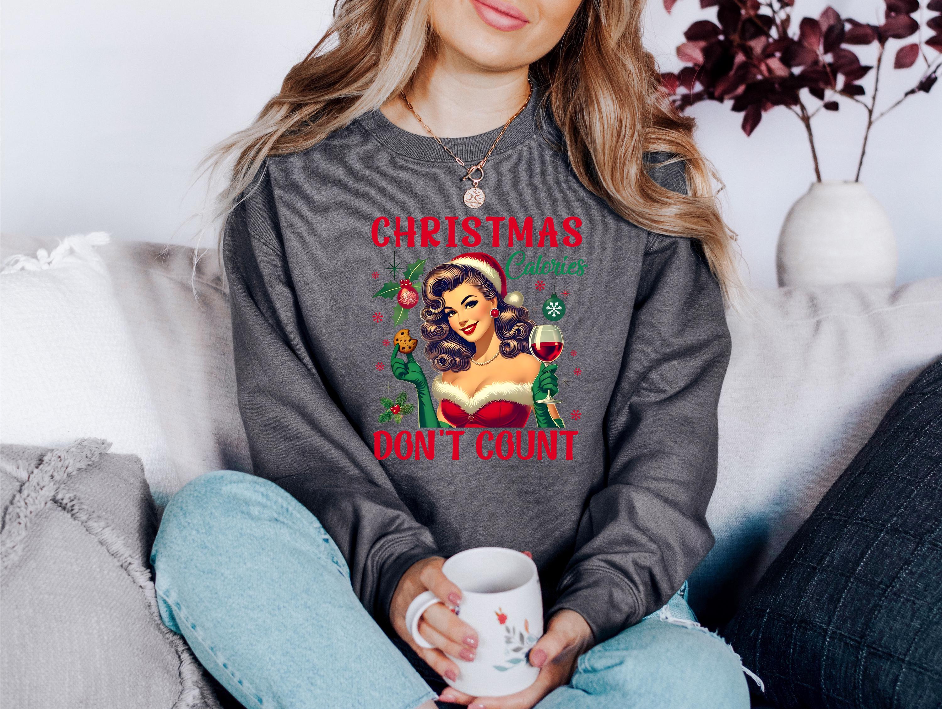 Christmas Calories Don't Count Sweater, Funny Christmas Crewneck, Retro Winter Sweatshirt, Cute Holiday Crew, Retro Christmas Shirt